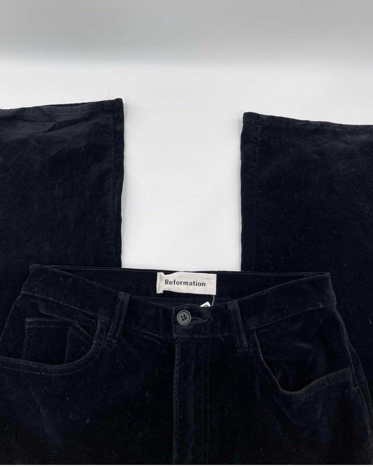 Reformation Black Velvet Pants with stitching on Butt (Sz 28)