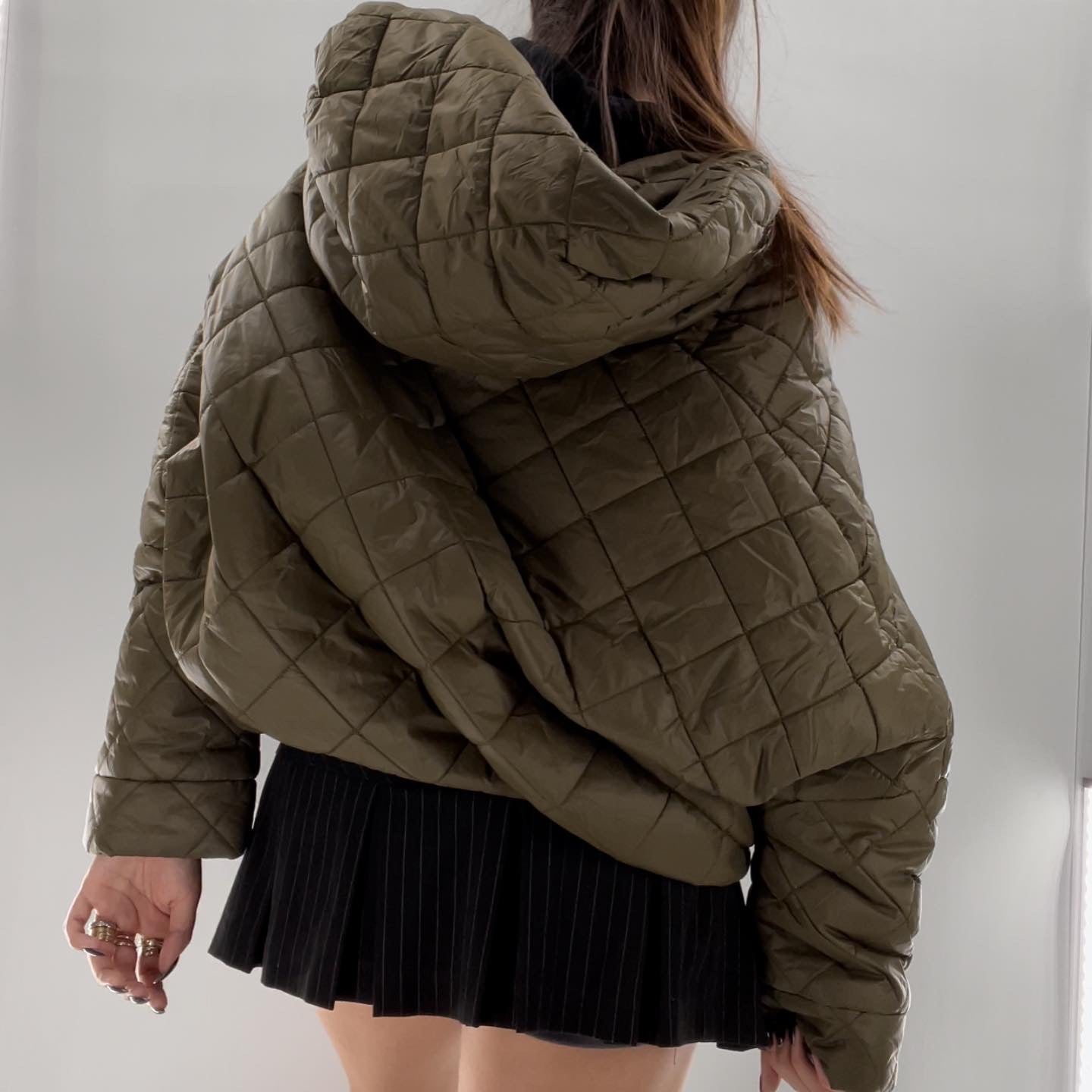 Without Walls Army Green Abstract Quilted Puffer (XS/S)