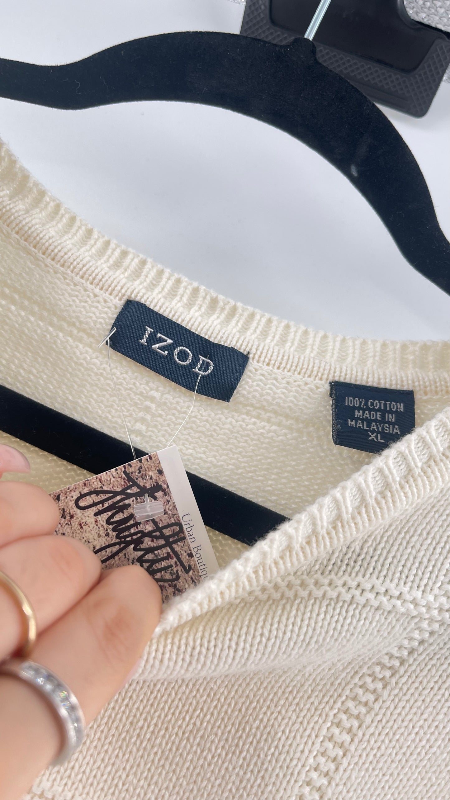 Vintage IZOD Cream Square Stitch Sweater (XL)