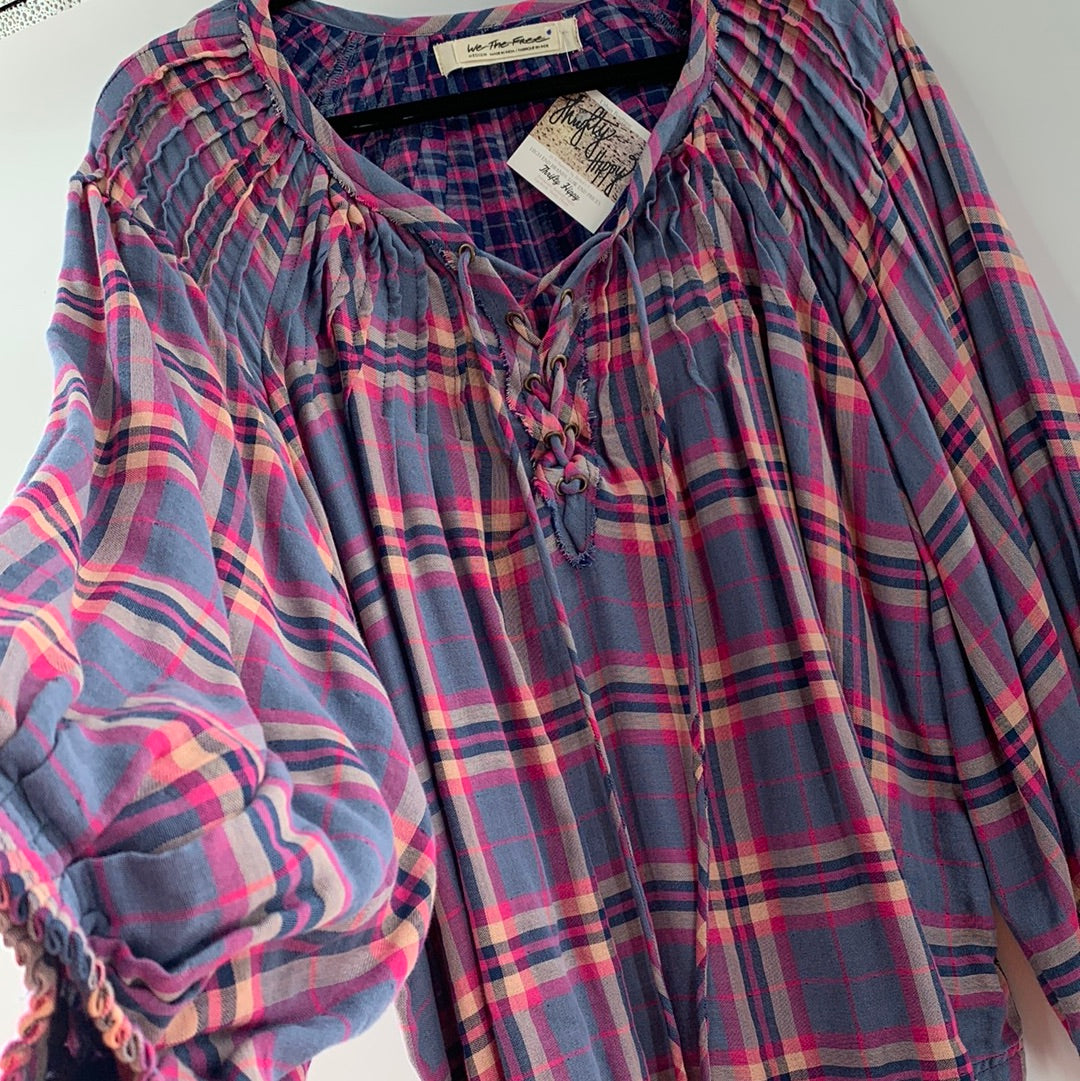 Free People Plaid Prairie Top (M)