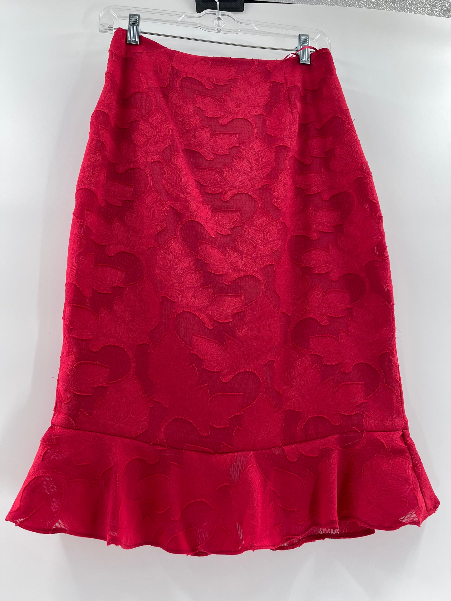 Free People Red Overlay Ruffle Hem Under Knee Skirt (Size 2)