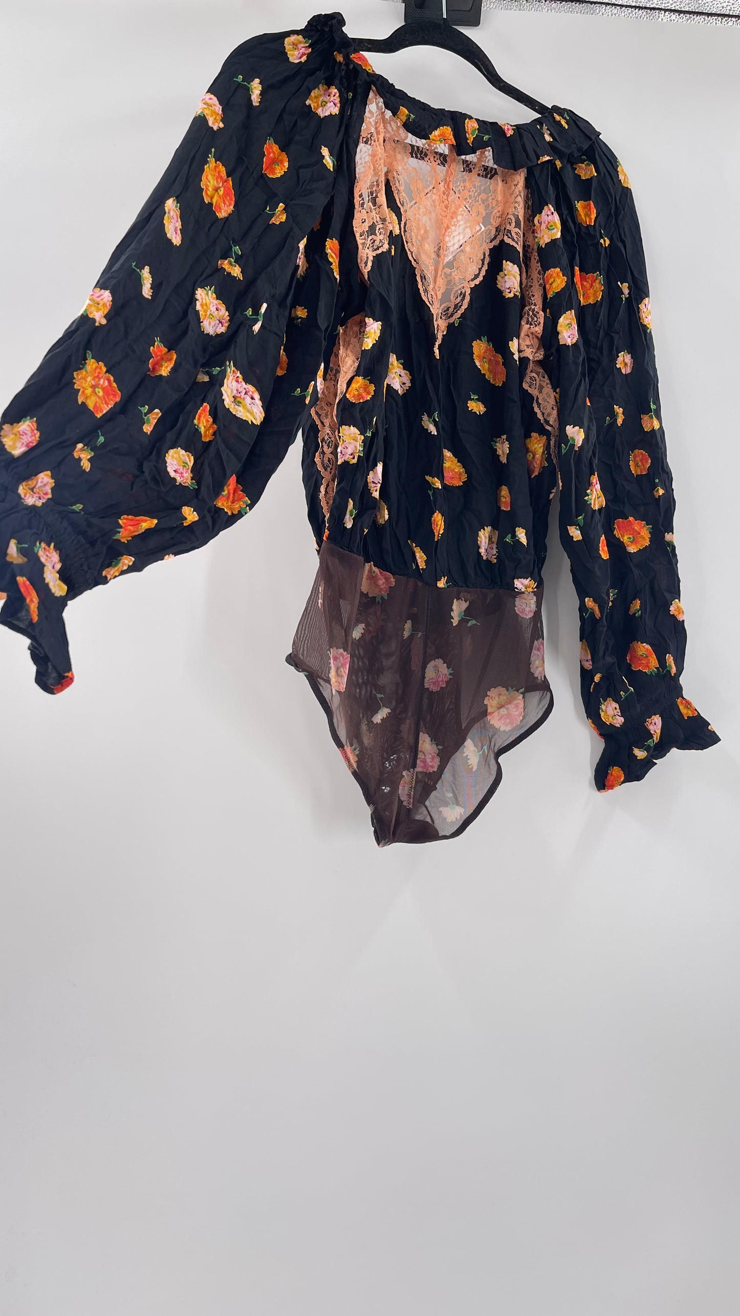 Intimately Free People Orange Floral Bodysuit (Small)