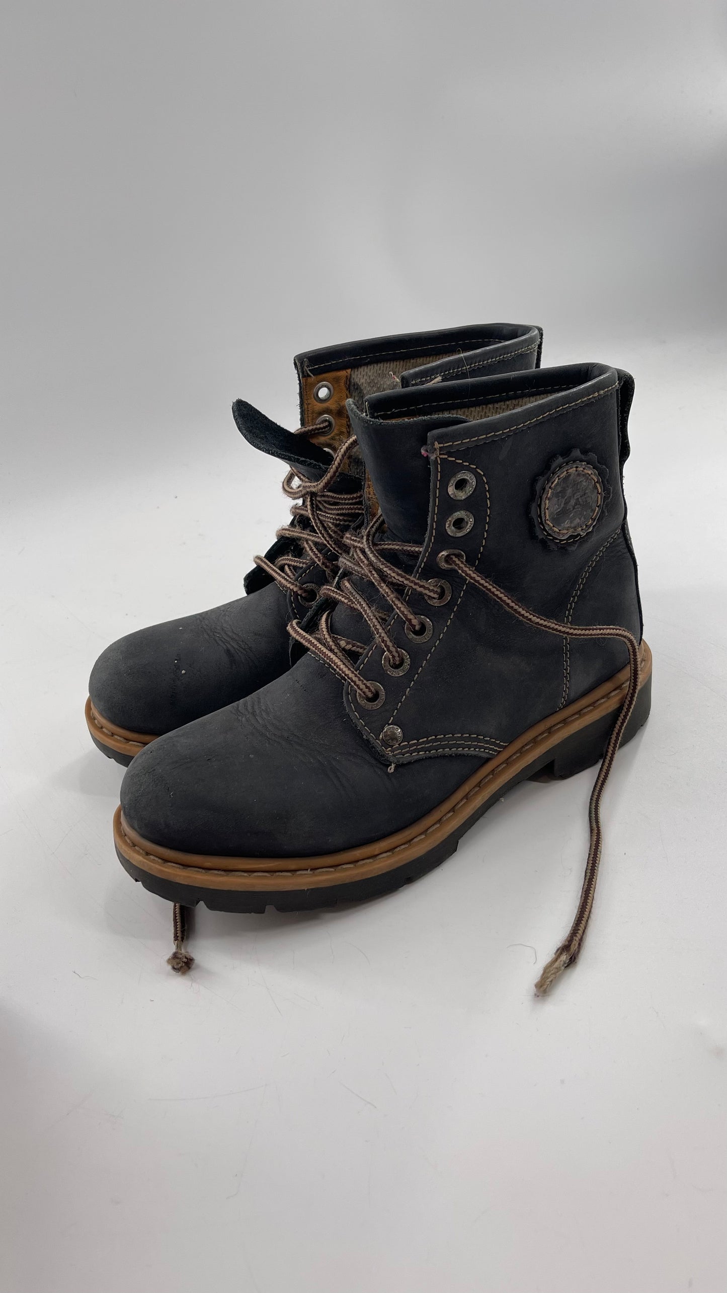 Vagabond Leather Lace Up Combat Charcoal Boots - Size 8