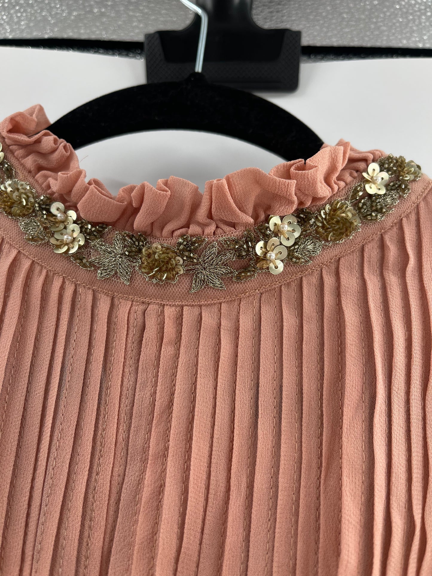 Varun Bahl Dusty Pink Pleated + Embellished Top (Small)