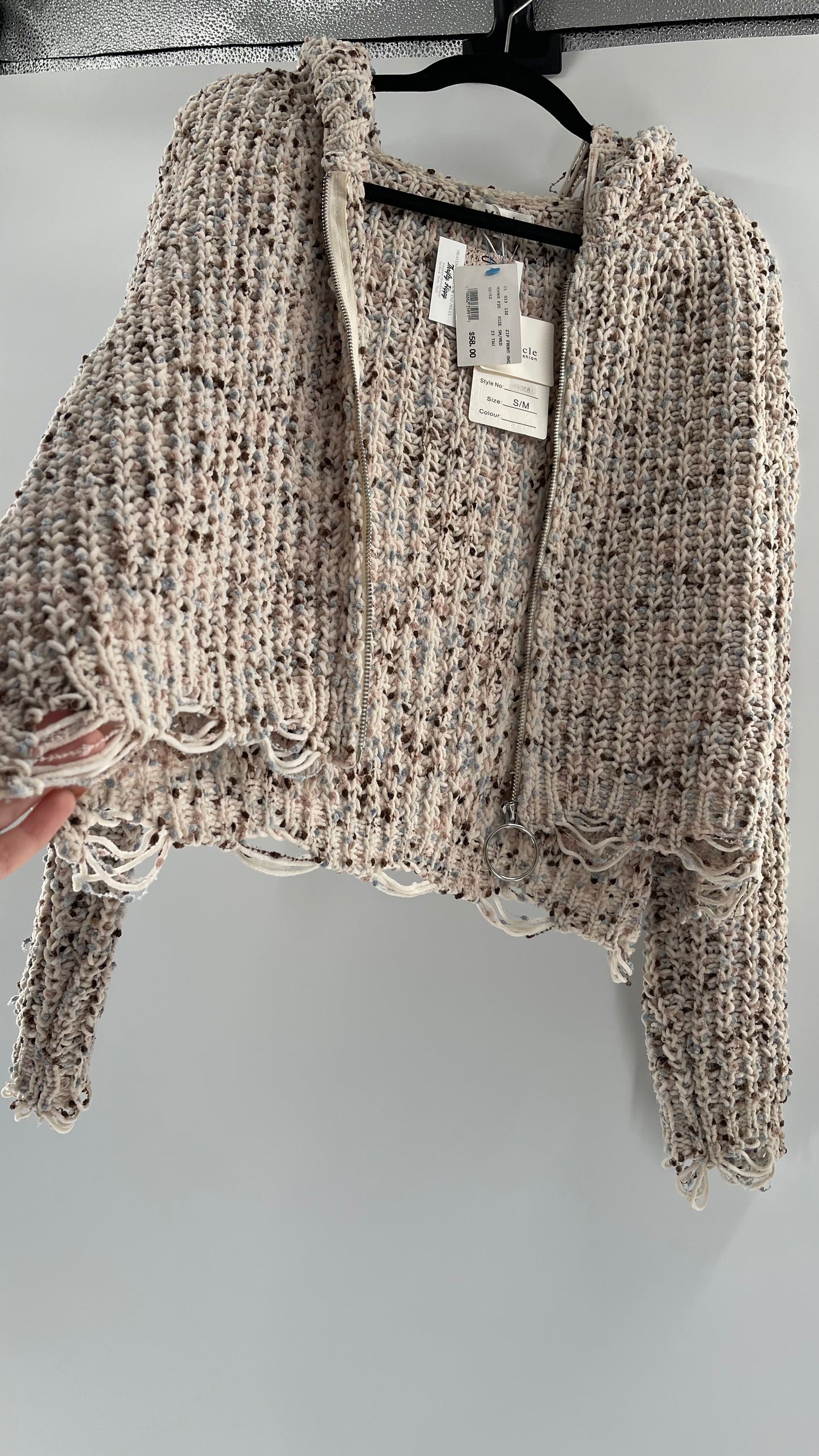 Miracle Distressed Chenille Zip Front Hoodie (S/M)
