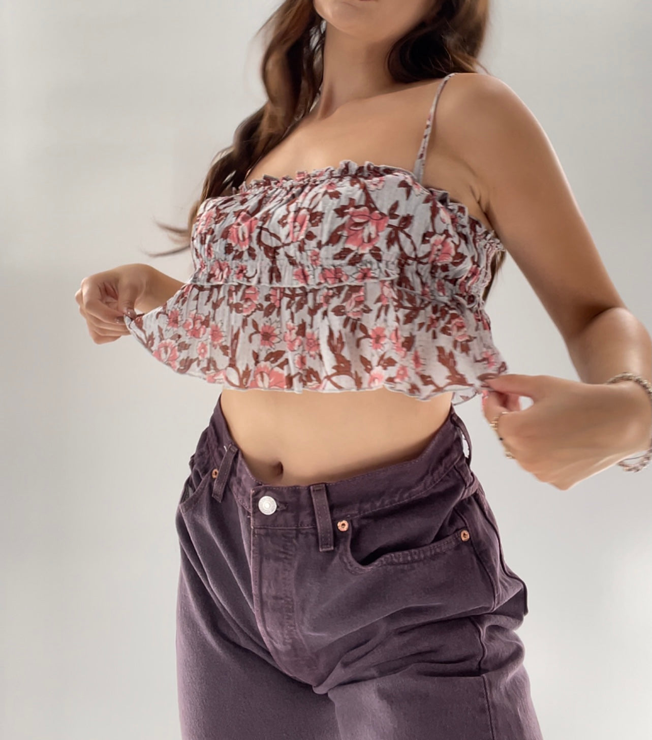 Free People Slate Blue Ruffle Tank (S)