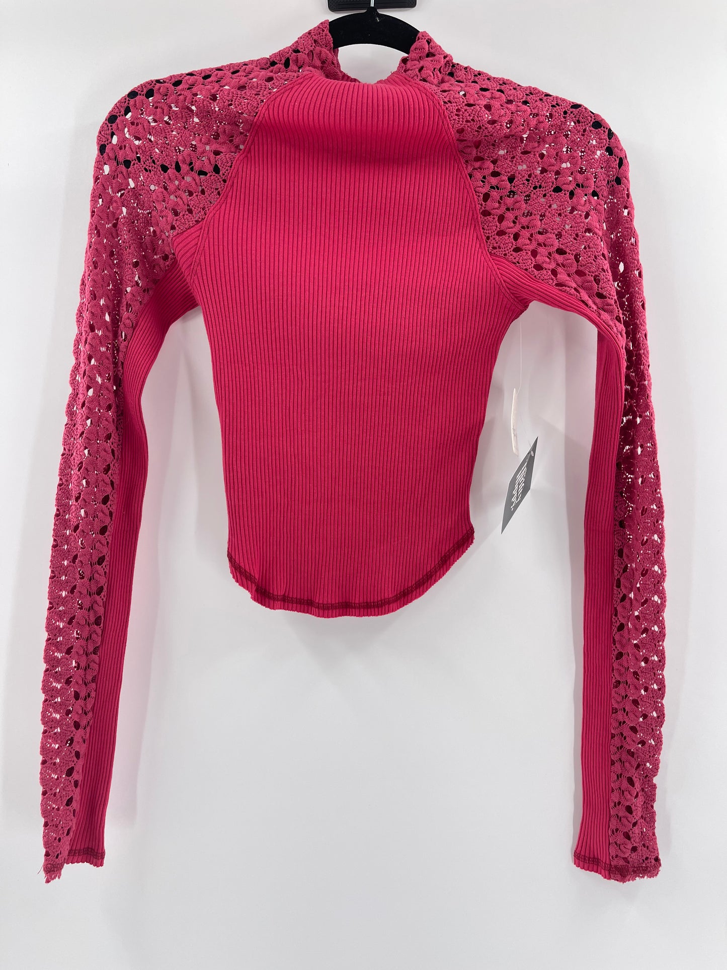 Free People Red Ribbed Knit + Lace Mock Neck (XS)