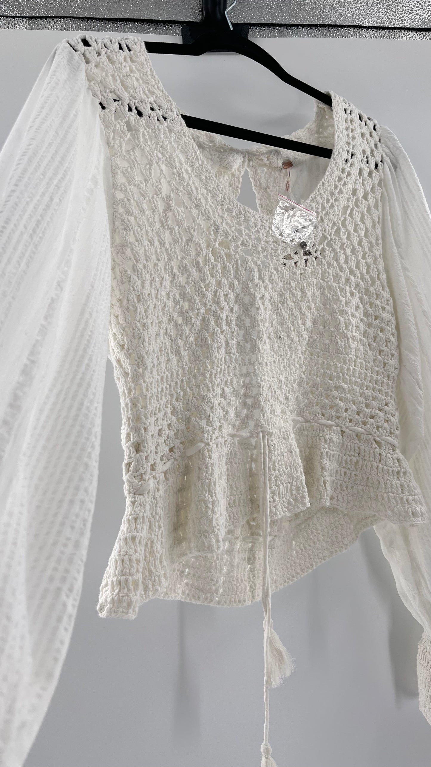 Free People White Crochet “Megan” Top (Large)