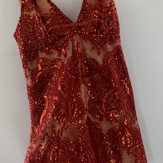 Free People Red Sequin Lace Mini Dress (Sz6)