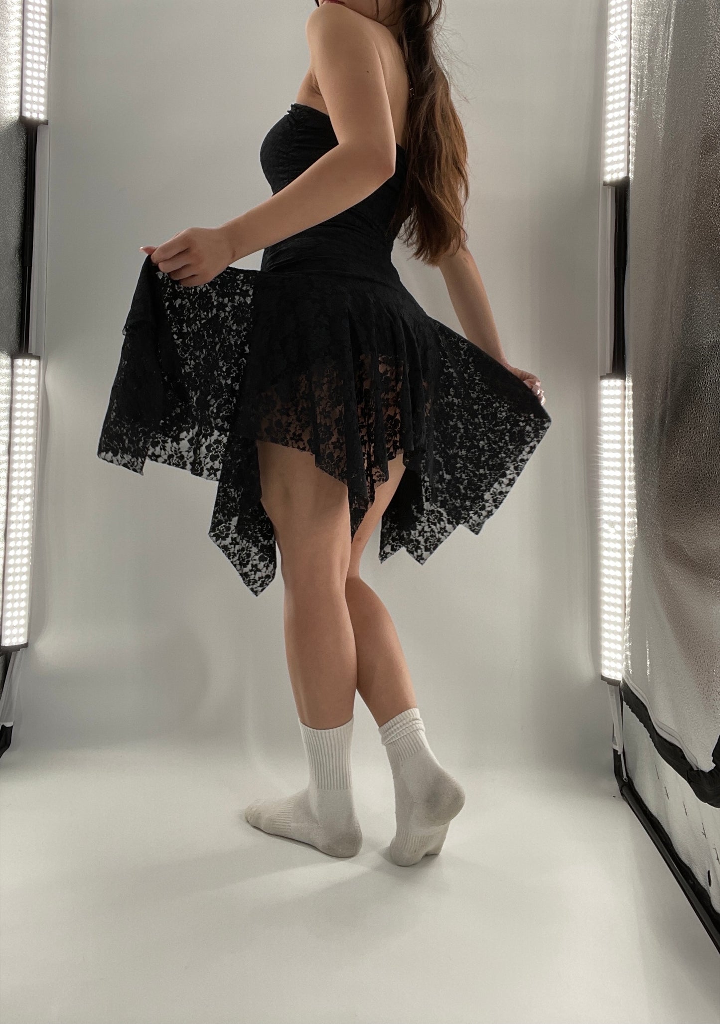 Vintage KOJIYOHJI Black Lace Dress/Skirt w Hankerchief Hem (Medium)