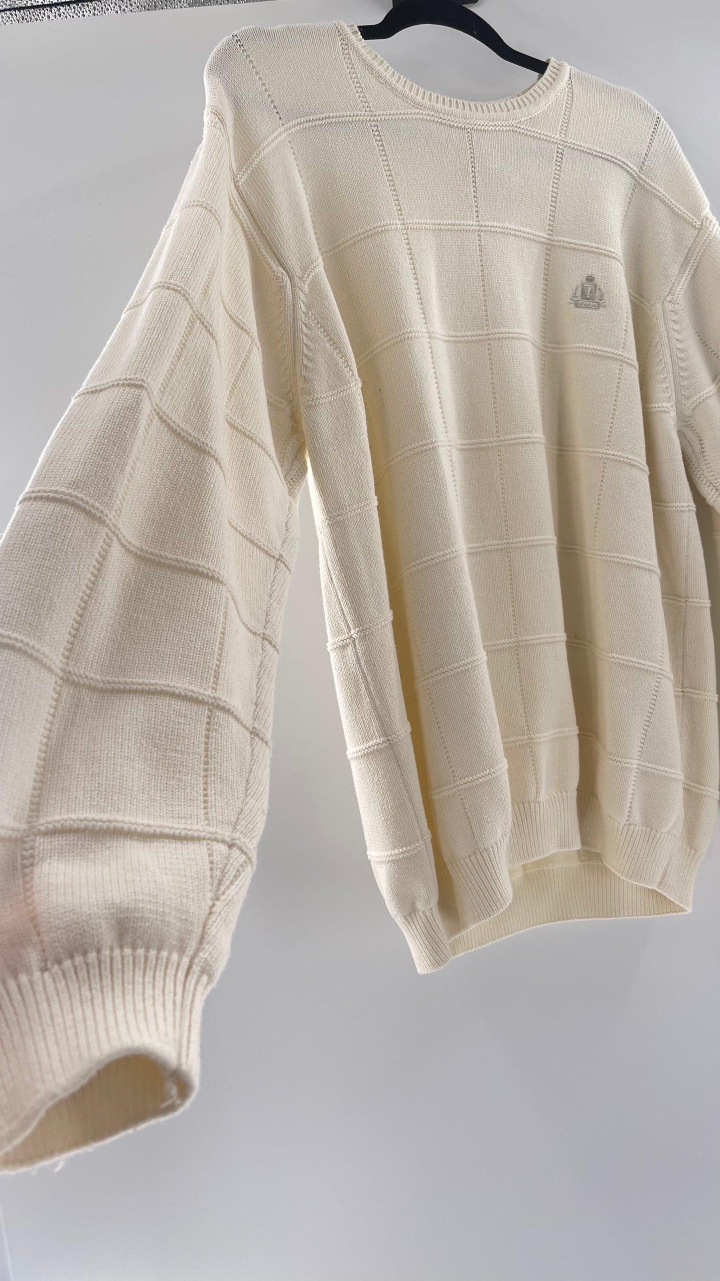 Vintage IZOD Cream Square Stitch Sweater (XL)