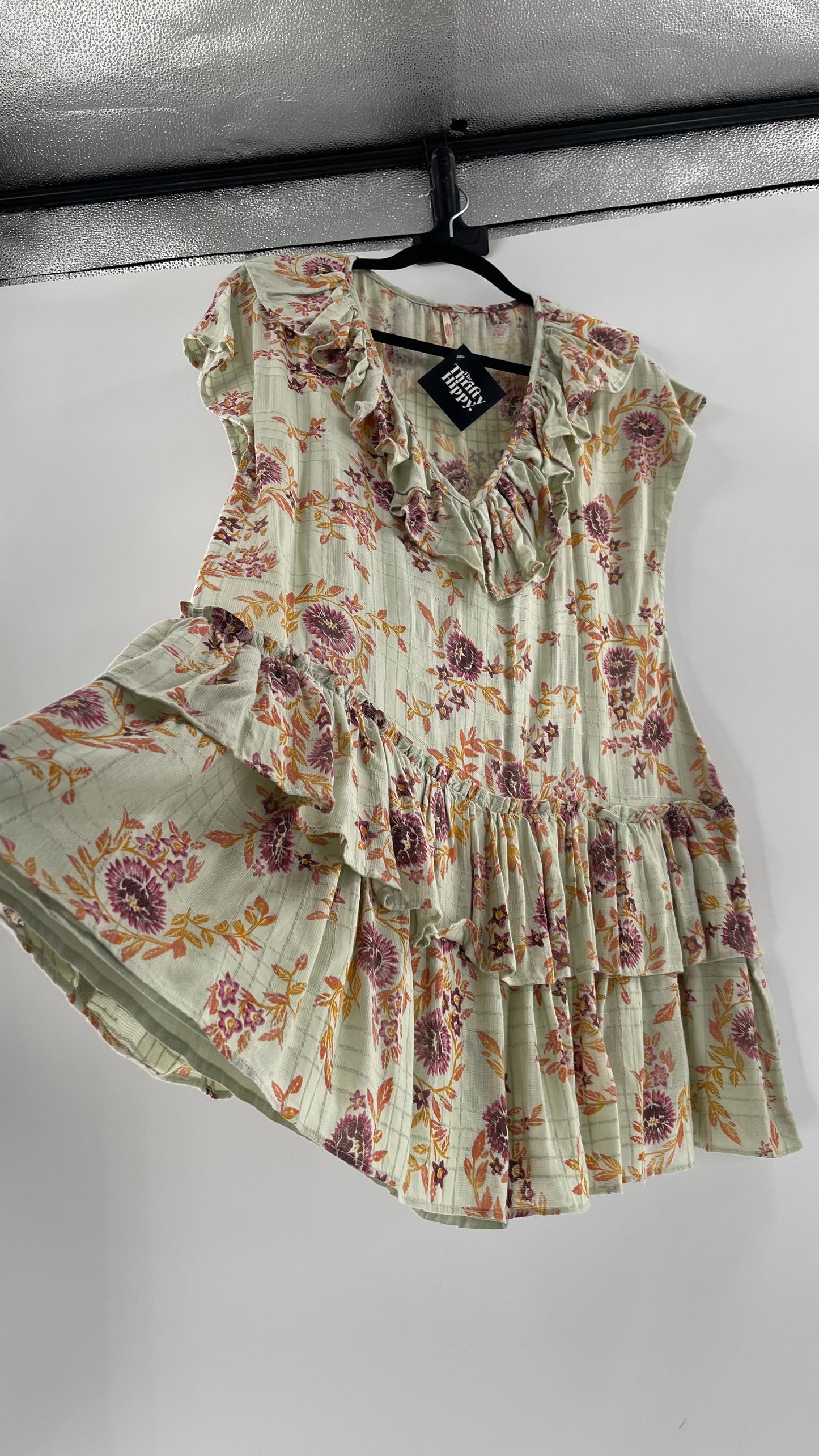 Free People Luna Mint Toned Tiered Floral Mini (XS)