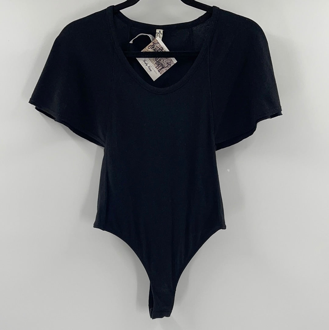 Intimately Free People Black Batwing Sleeve Bodysuit (S)