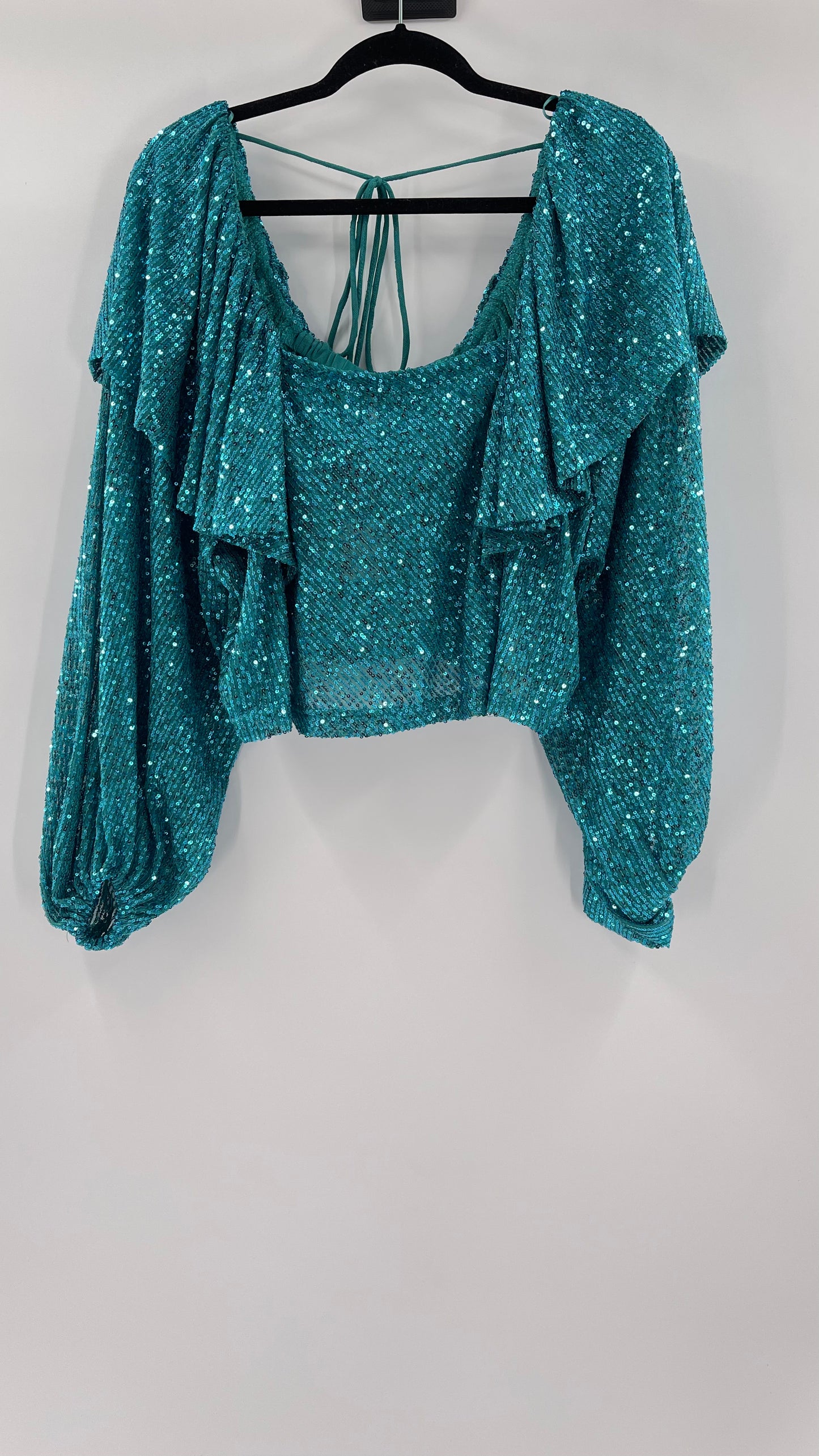 Free People Blue Sequin Long Sleeve (Small)