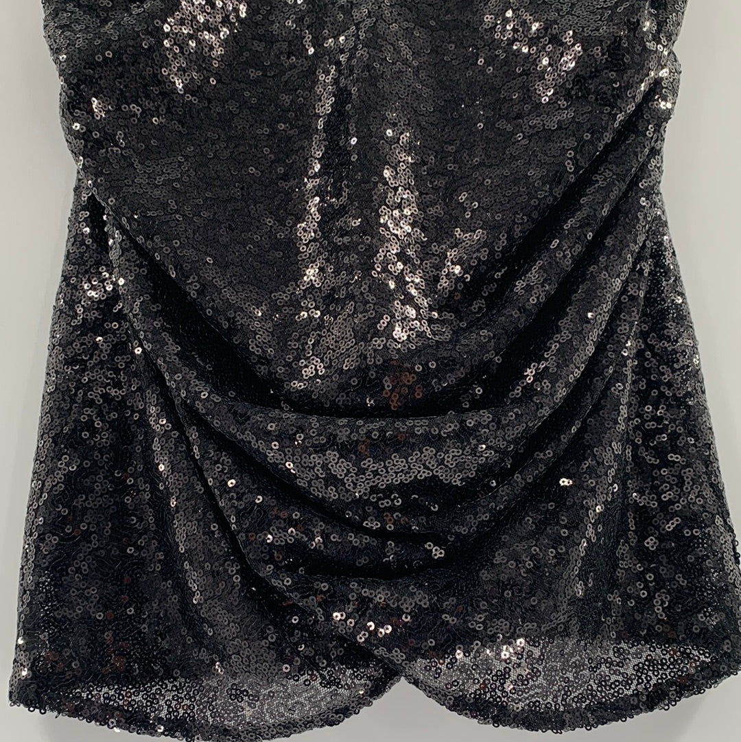 Free People Black Sequin Mini Skirt, Rushed Sides