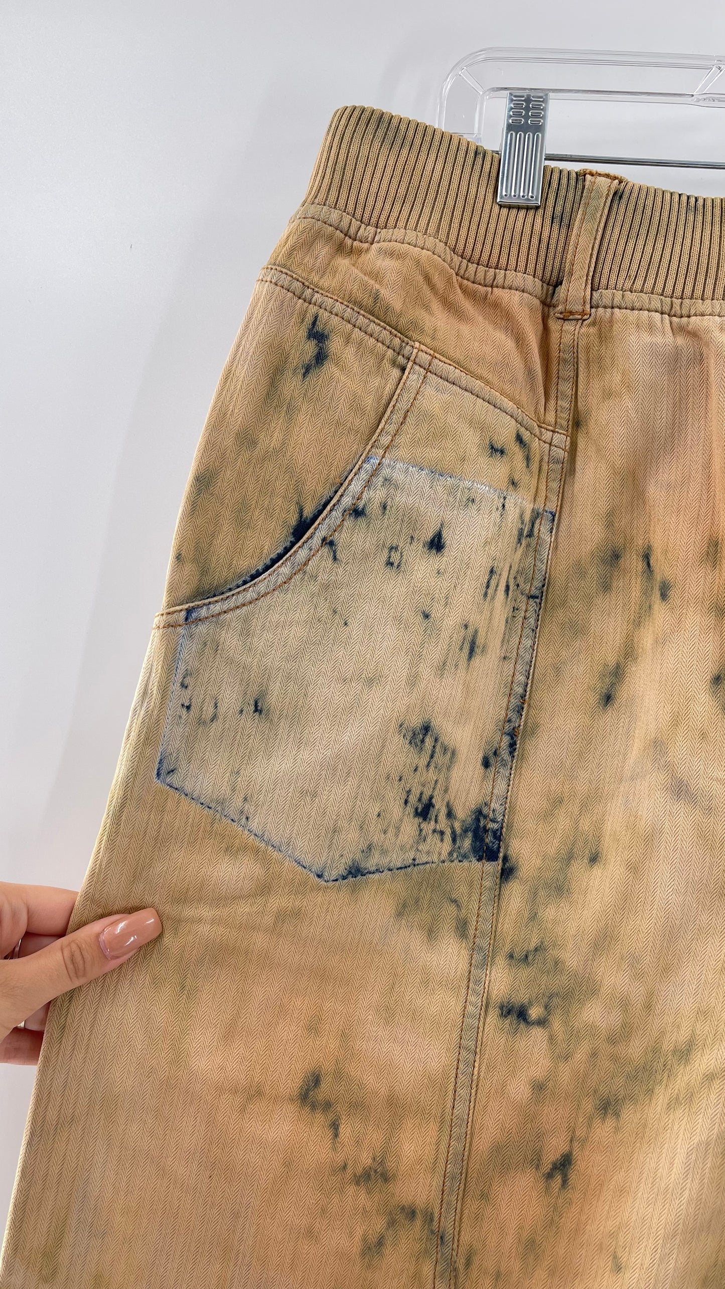 Free People Tan/Denim Distressed Straight Leg (Large)