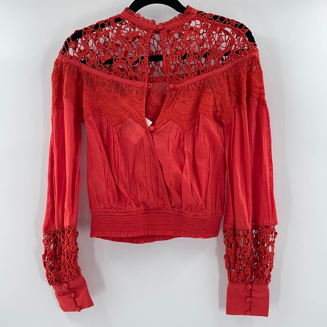 Free People red lace and cotton blouse (XS)