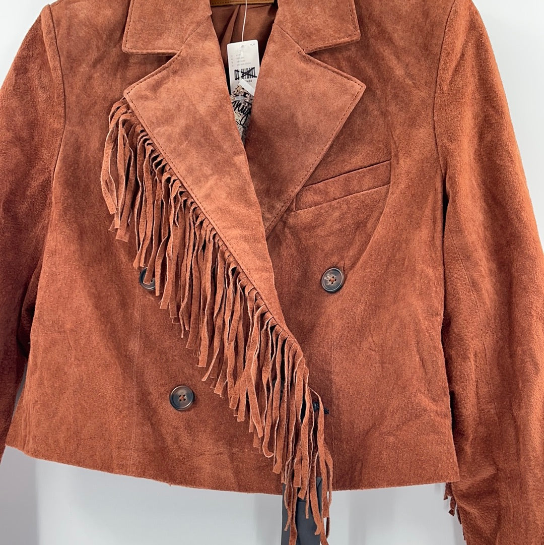 Anthropologie- Blank NYC - Cedar Cropped Suede Fringed Jacket With Front Buttons (Size S) *WITH TAGS*