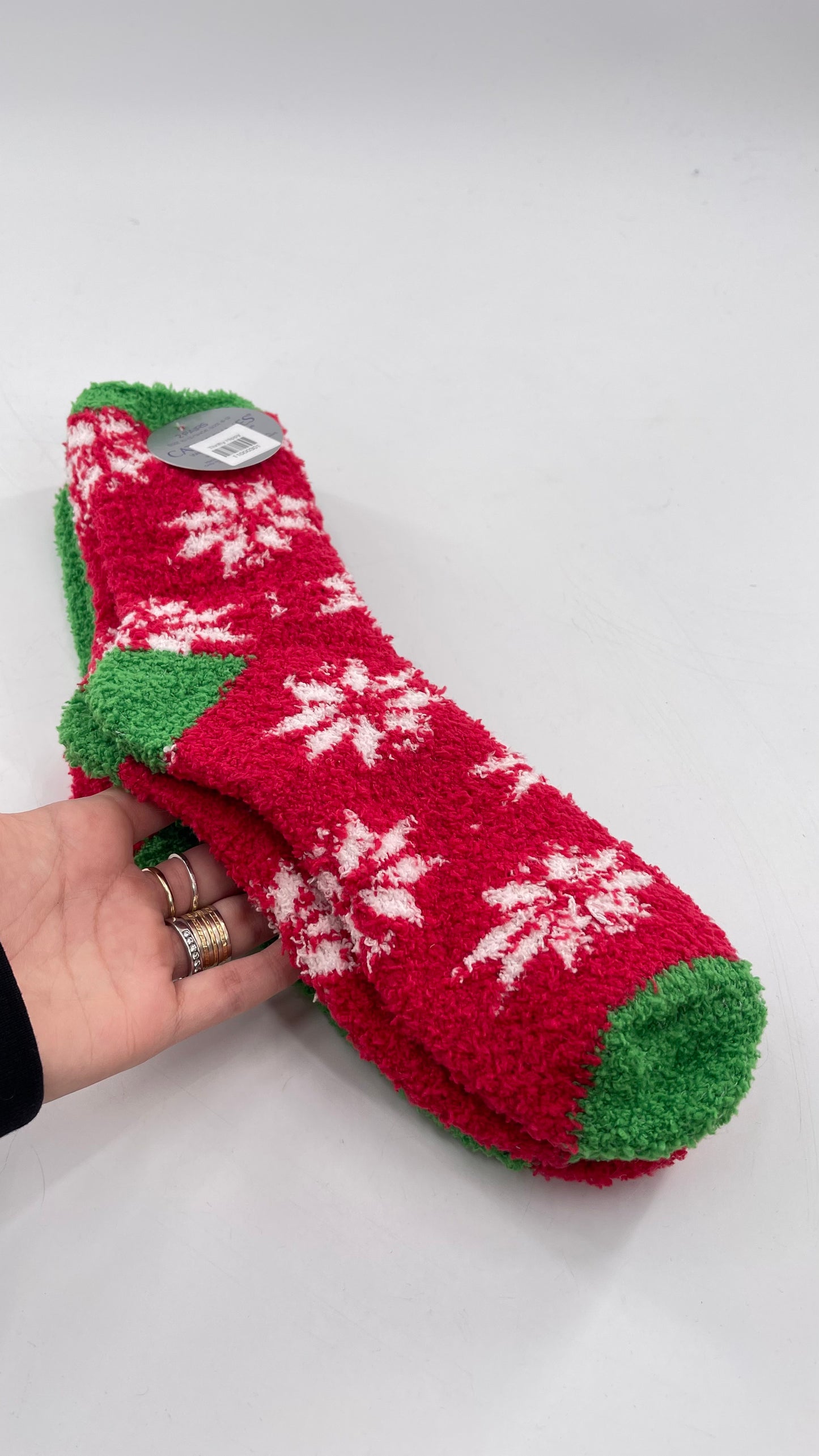 Festive Fuzzy Christmas Color Block Red Green Socks (Sz 8-12)