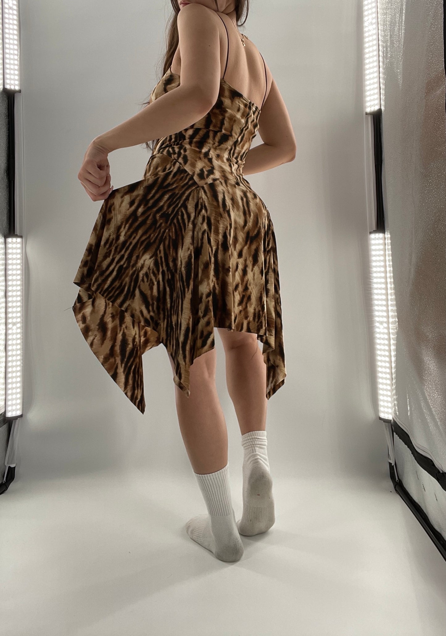 Vintage B. Darlin Cheetah Midi with Hankerchief Hem (5/8)