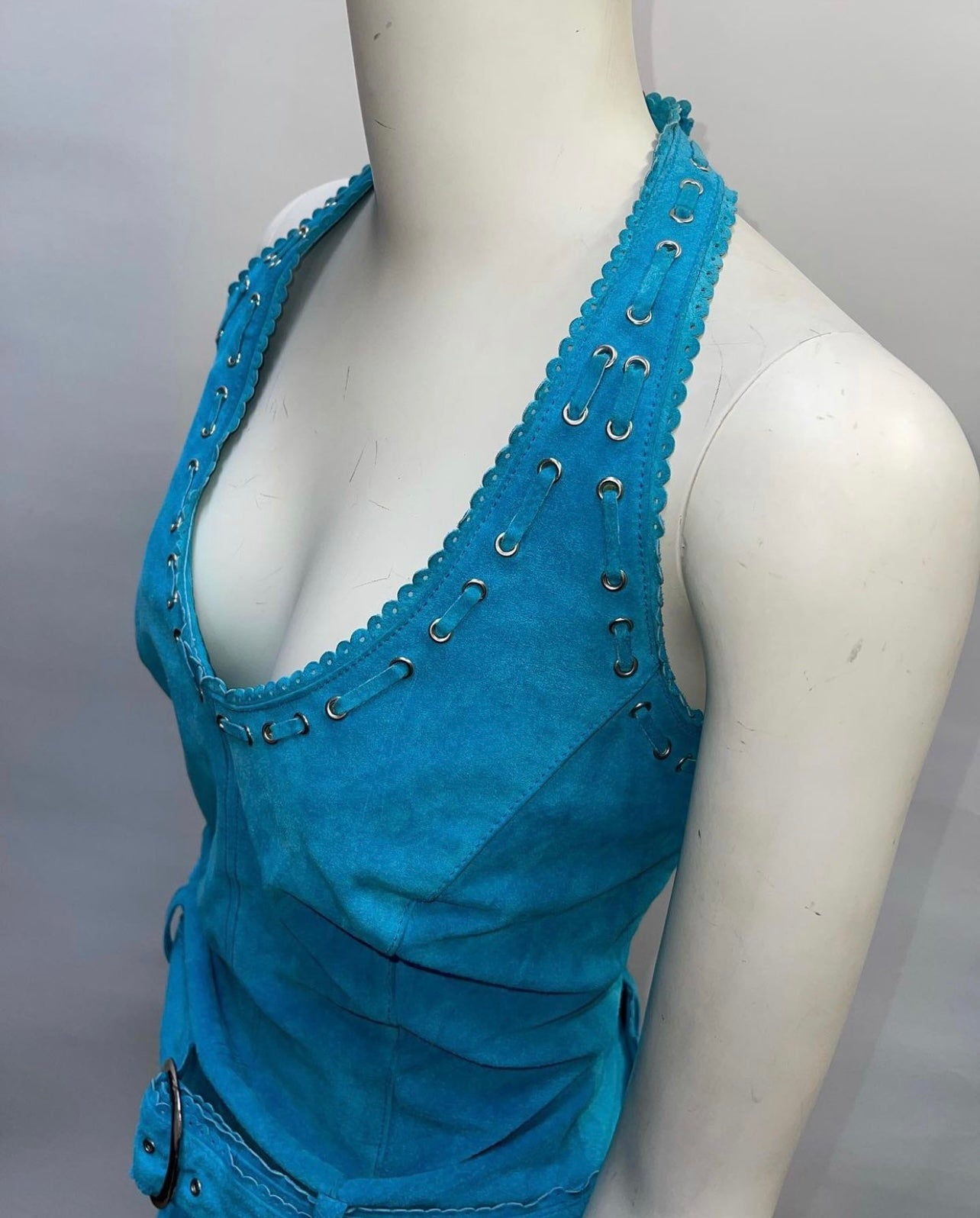 Vintage Teal Suede Leather Mini Dress(Sz 8)