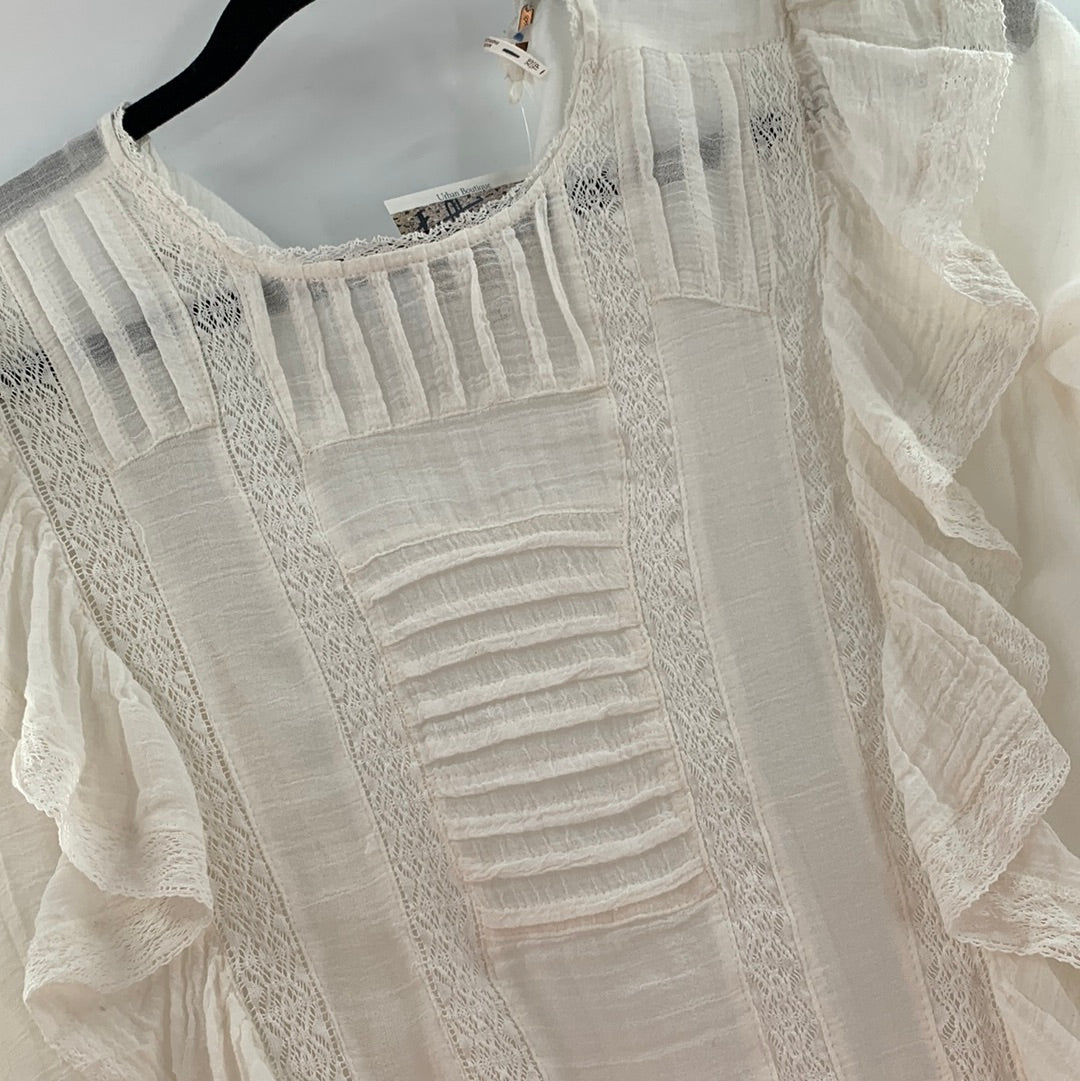 Free People White Ruffle Blouse (XS)