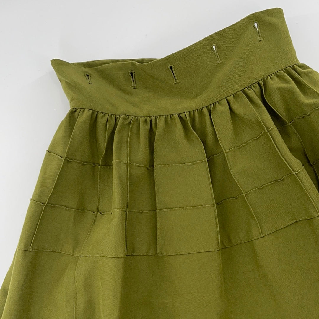 Maeve - Anthropologie Strapless Oliver Green Pleated MIDI Dress - Buttoned Under Breast- Could Separate and Make a 2 Piece Set - (Size 4)