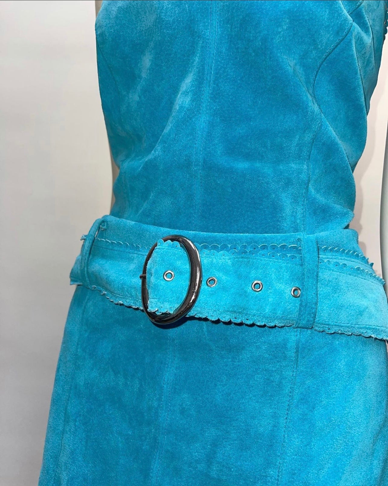 Vintage Teal Suede Leather Mini Dress(Sz 8)
