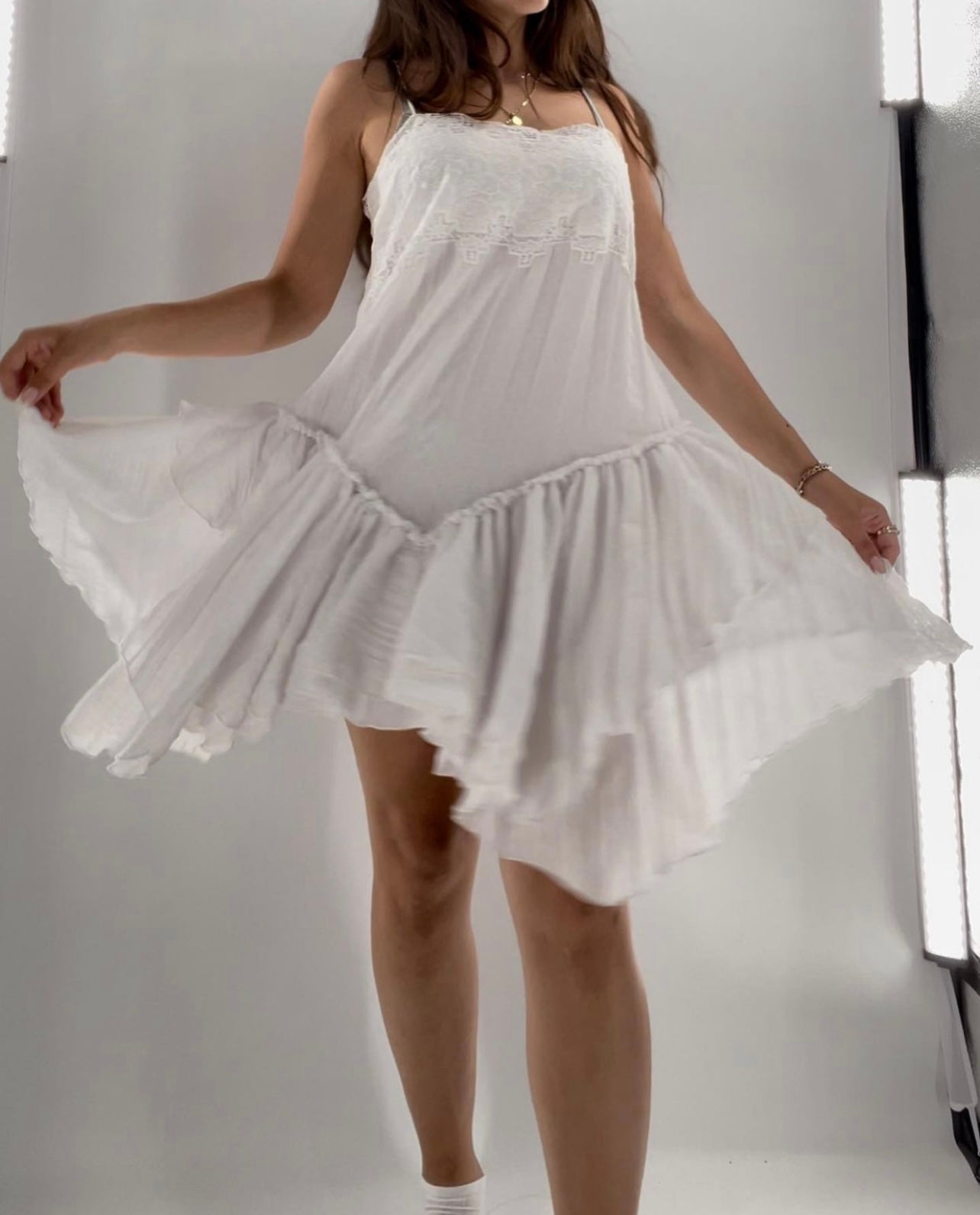 Free People White Ruffled Dress (S)