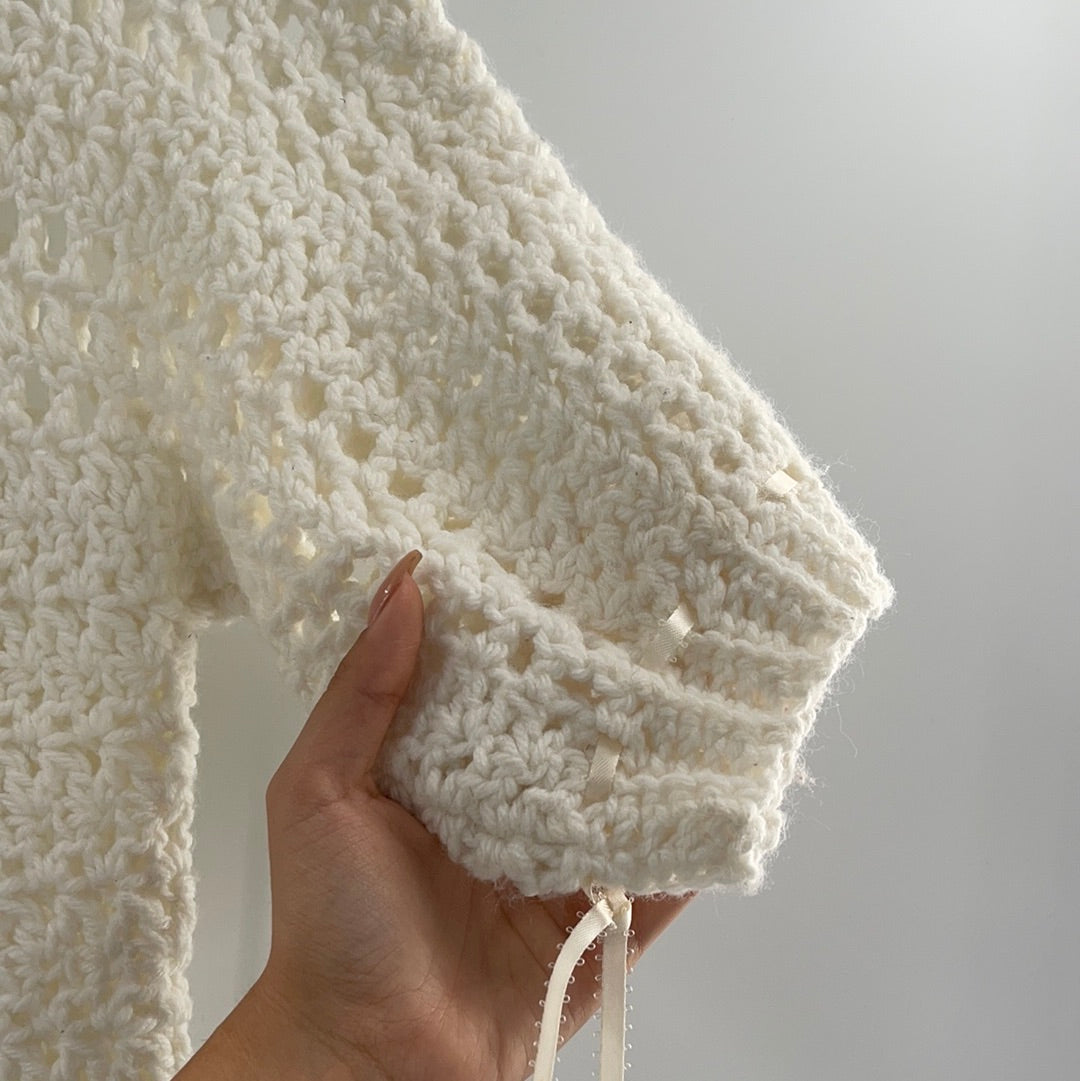 Anthropologie White Crochet Short Sleeve (S/M)