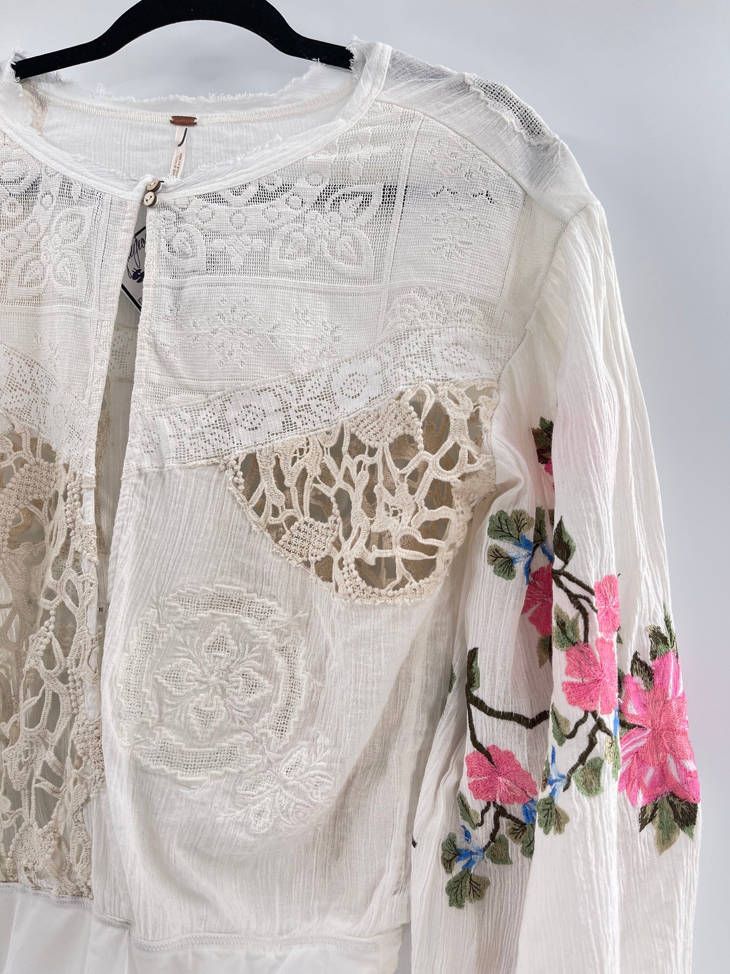 Free People Making Harmony Lace Cotton Embroidered Blouse (XS)