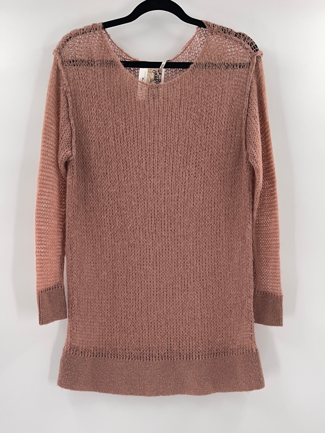 Free People Sheer Knit Off Dusty Pink Sweater (Size XS)