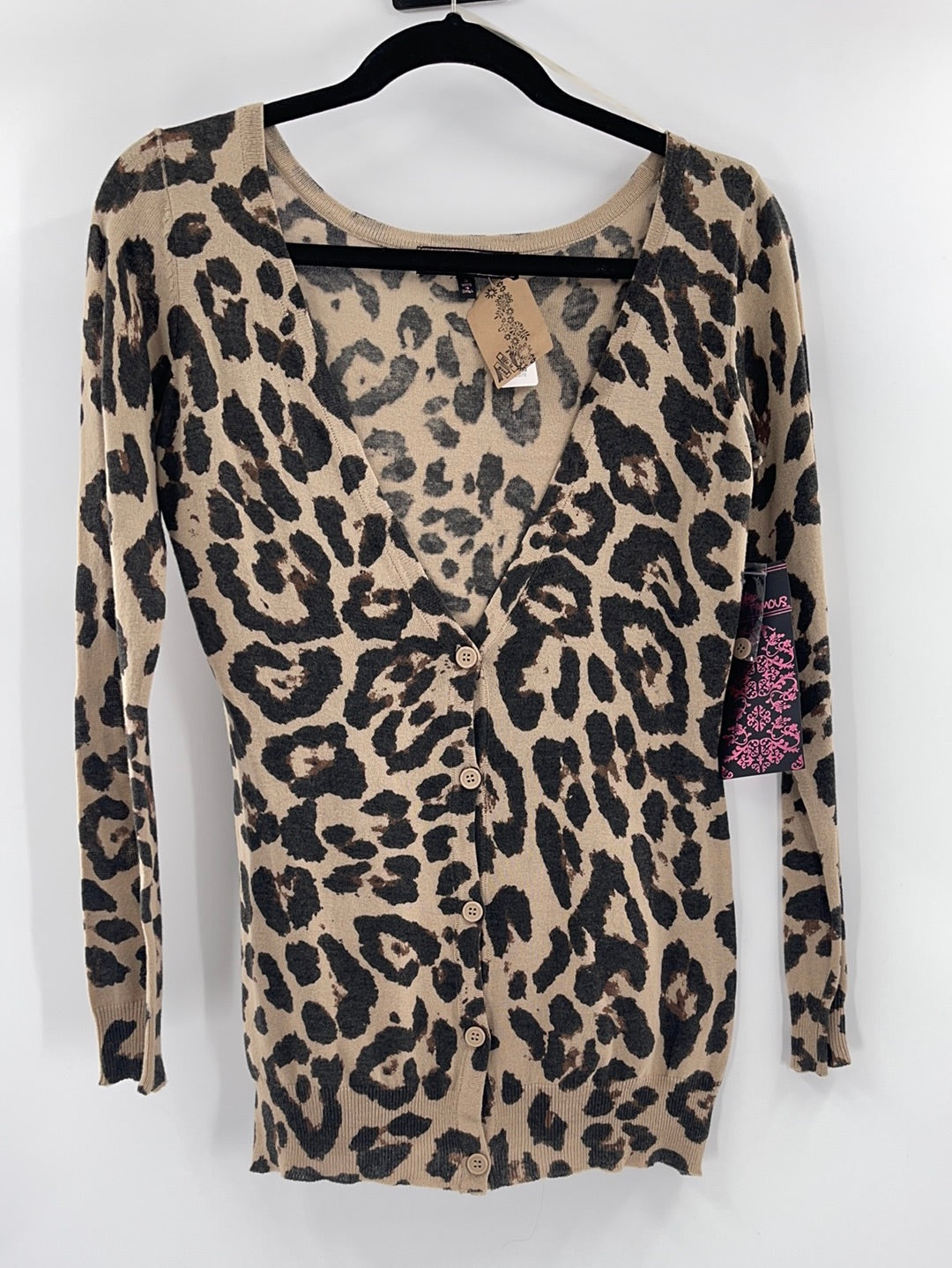 Almost Famous Cheetah Print Cardigan Buttons Front ( Size Small)