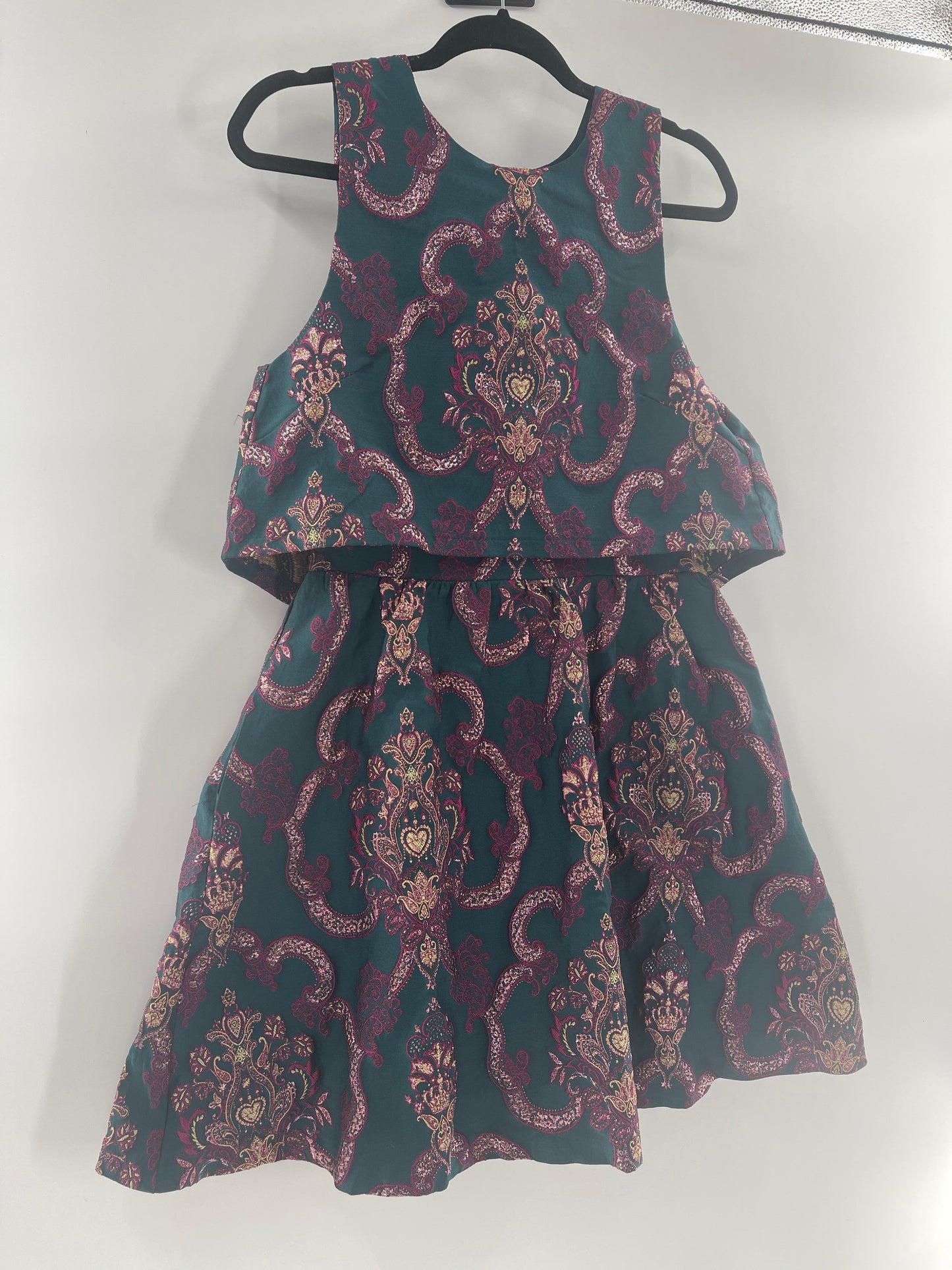 BHLDN Anthropologie - Green Brocade Mini Dress (8)