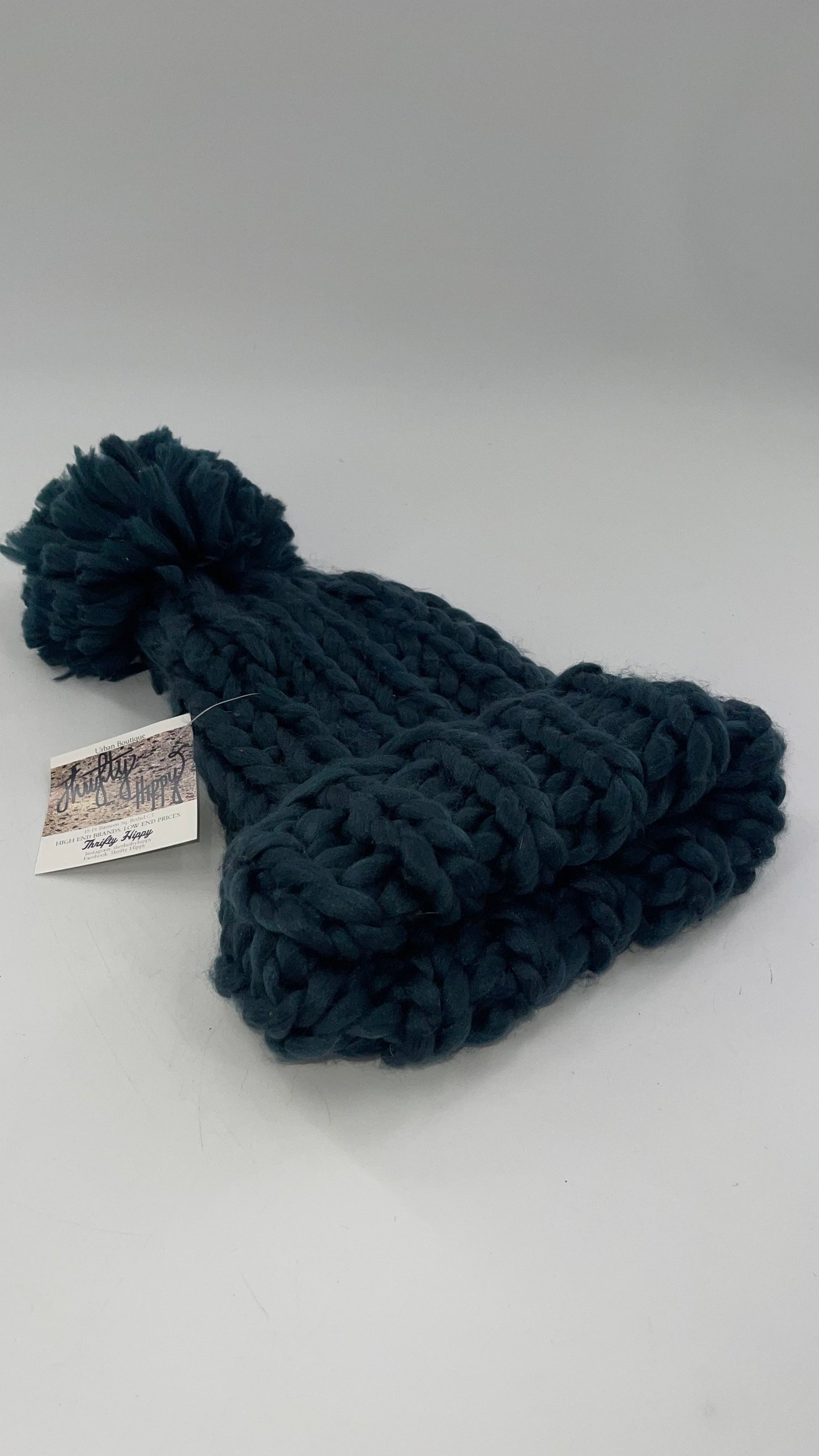 Free People Heavy Knit Navy PomPom Beanie