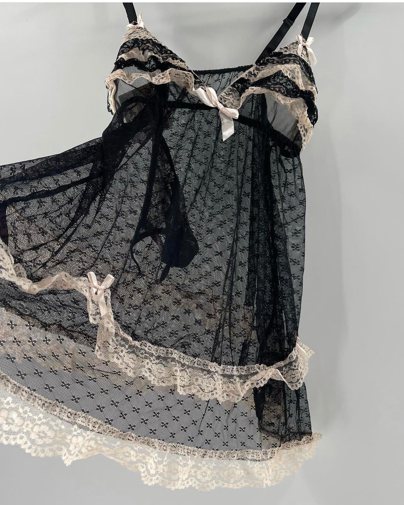 Deadstock Vintage Black Fuchsia Cami + Thong Set (Medium)