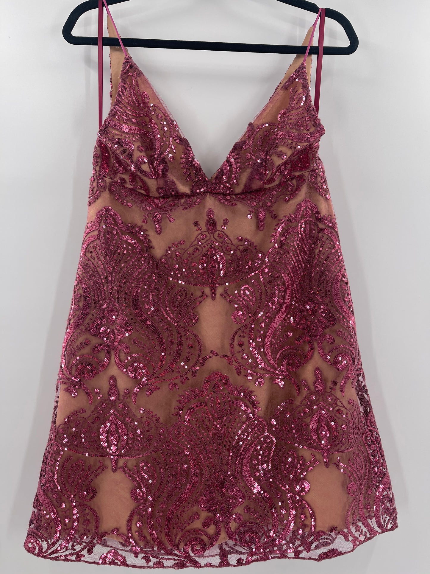 Free People Fuschia Sequin Lace Mini Dress (Sz2)