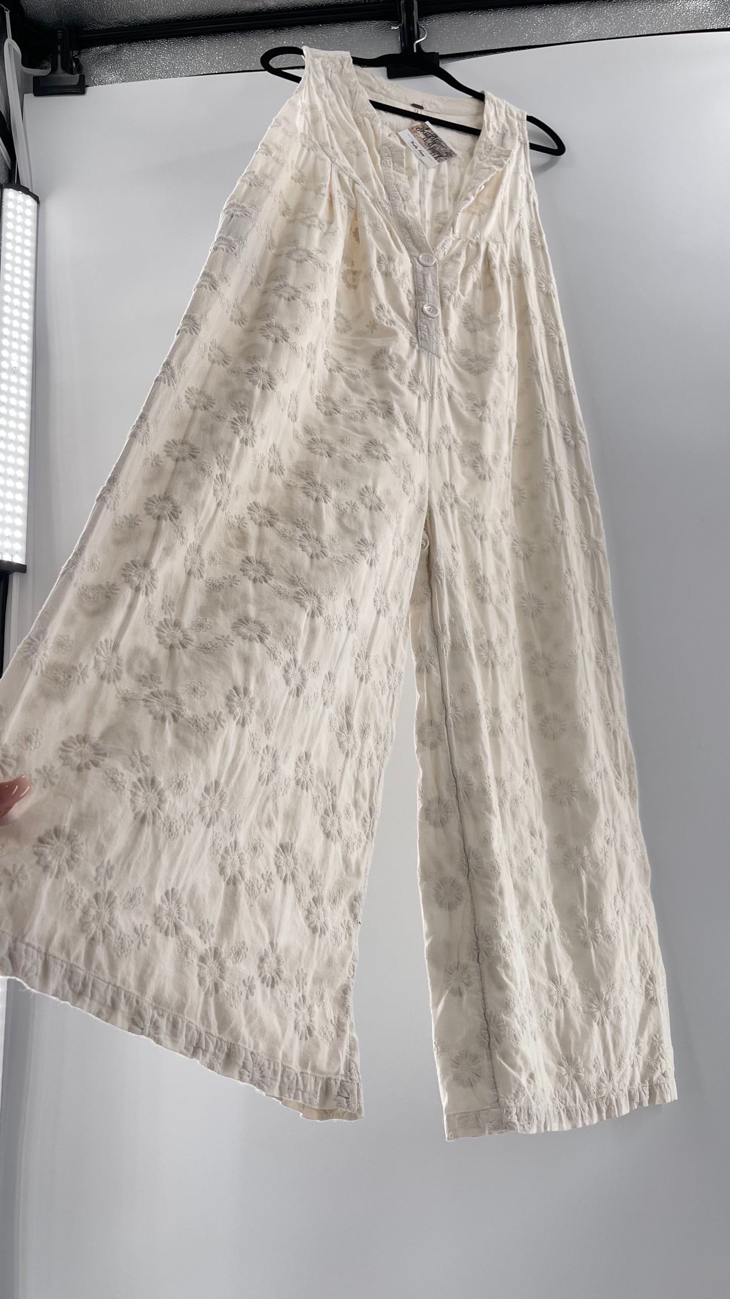 Free People White Sleeveless Embroidered Flower Jumpsuit