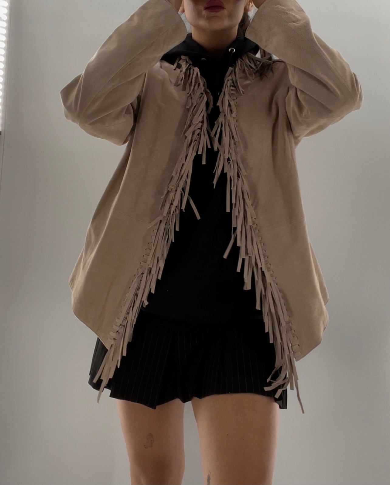 DIALOGUE Vintage Beige Suede Fringe Jacket (Large)