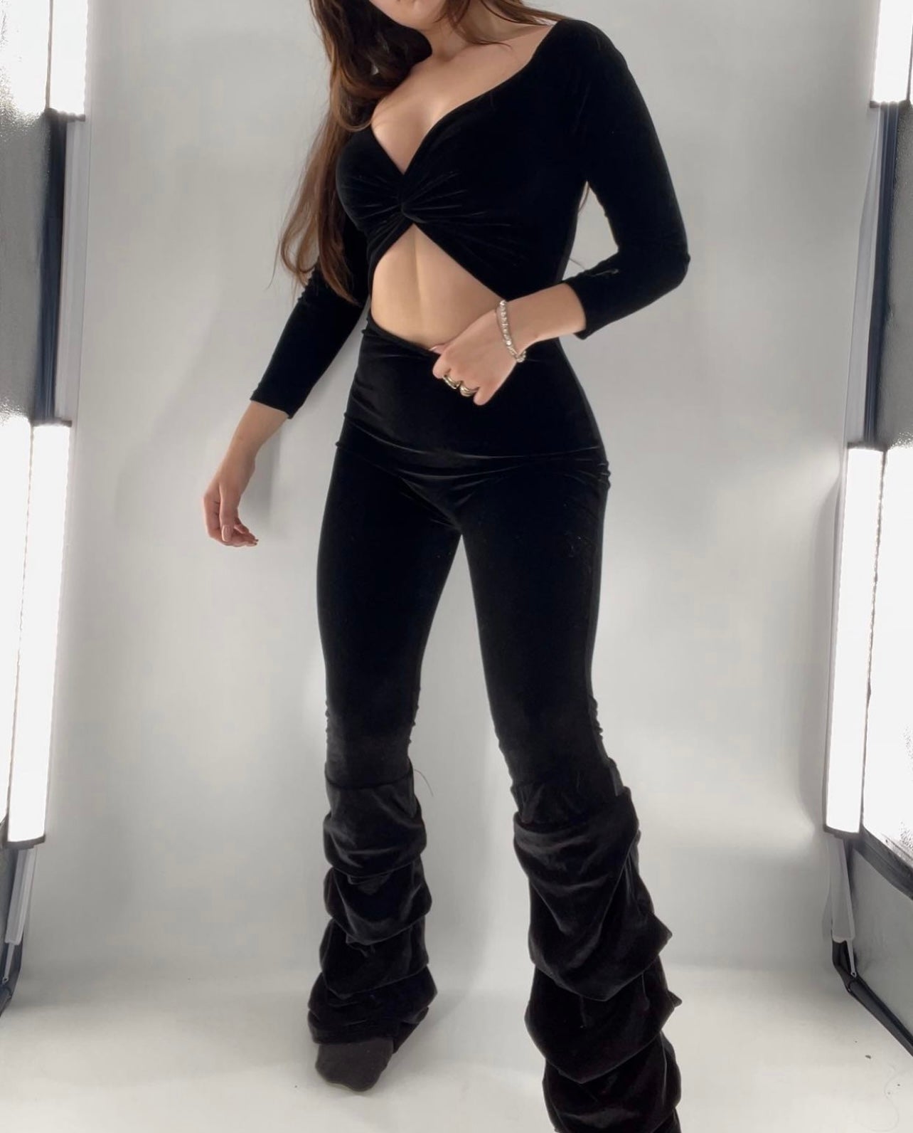 Velvet Catsuit with Stacked Legs (S)