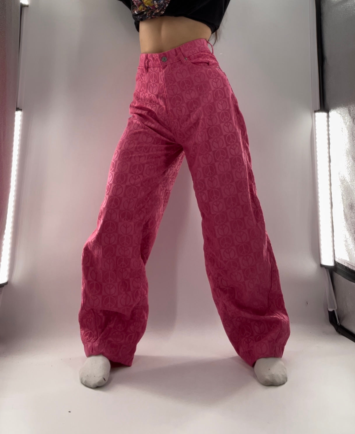 BDG Hot Pink Checkered Peace Sign Wide Legs (27)
