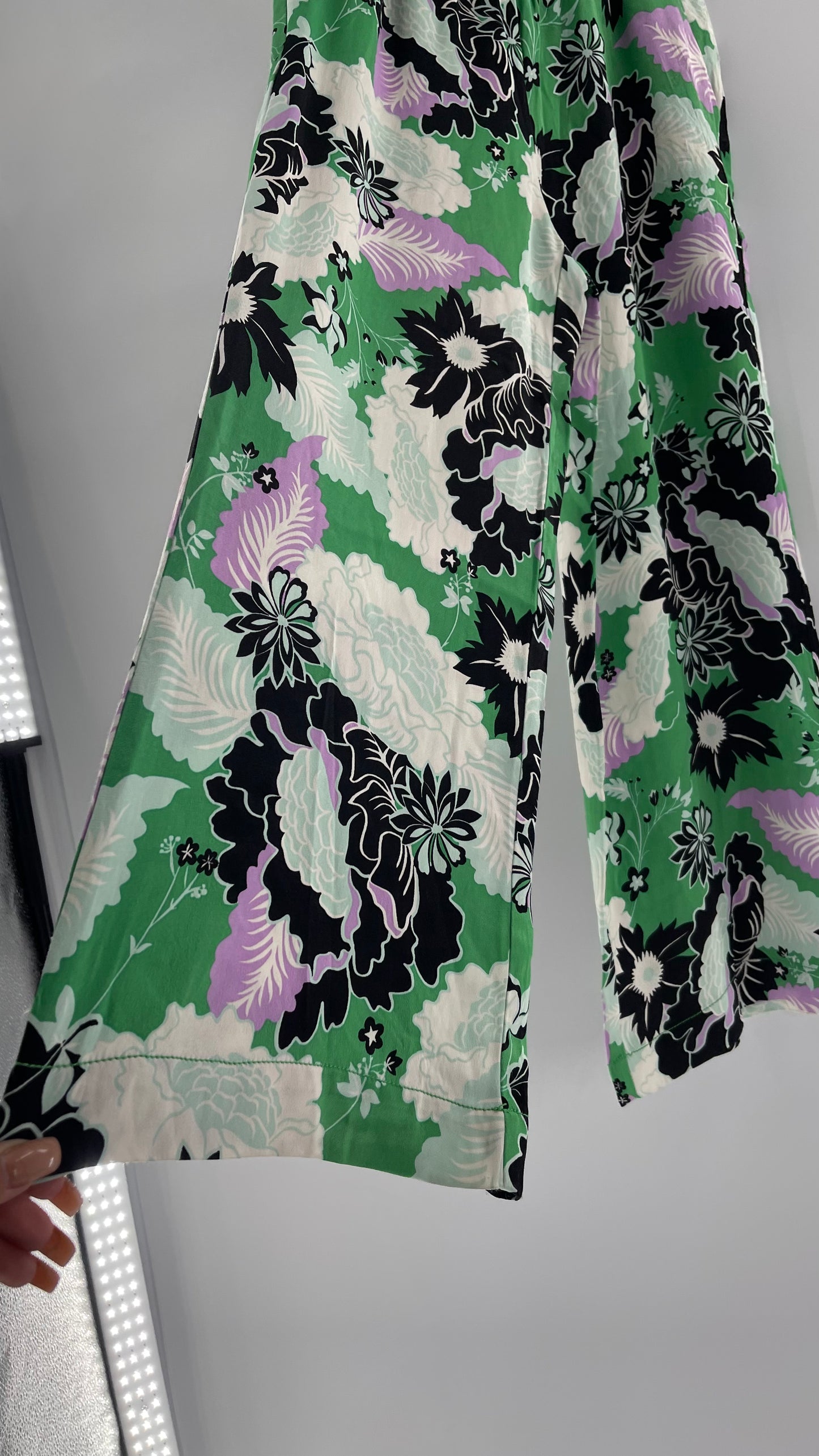 Maeve Anthropologie Kelly Green Floral Wide Legs (XS)
