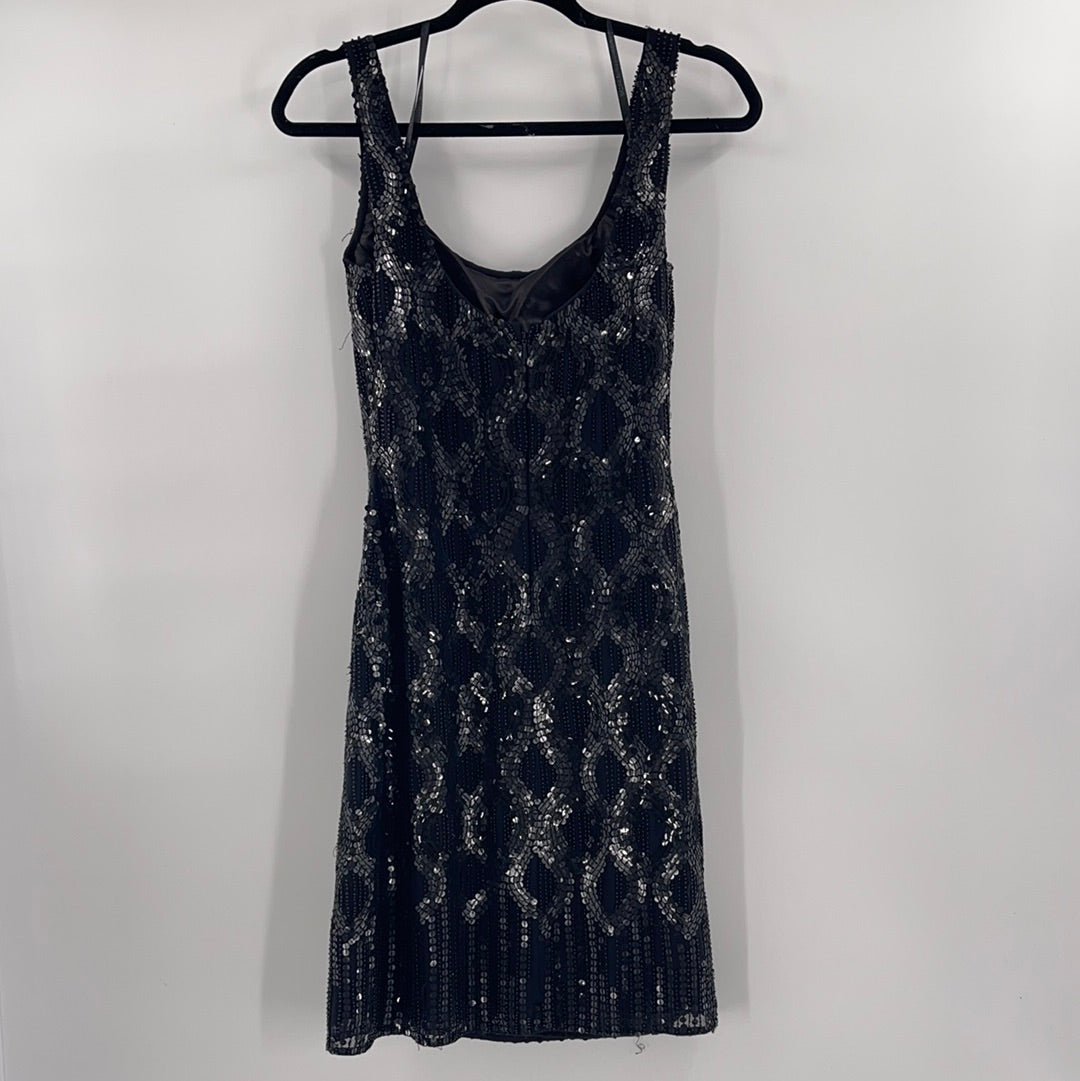 Vintage Scala Sequin with Beaded Embellishments Black Sleeveless Mini Dress (Size 6)