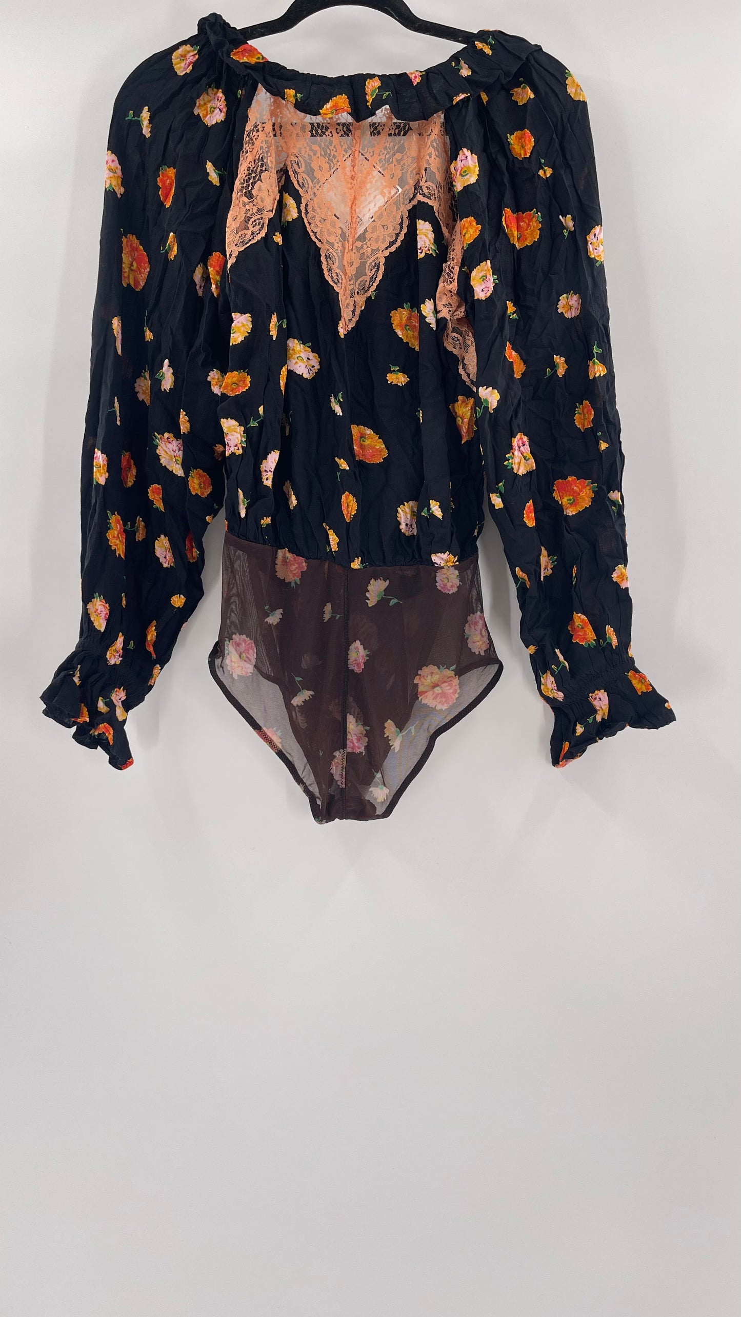 Intimately Free People Orange Floral Bodysuit (Small)