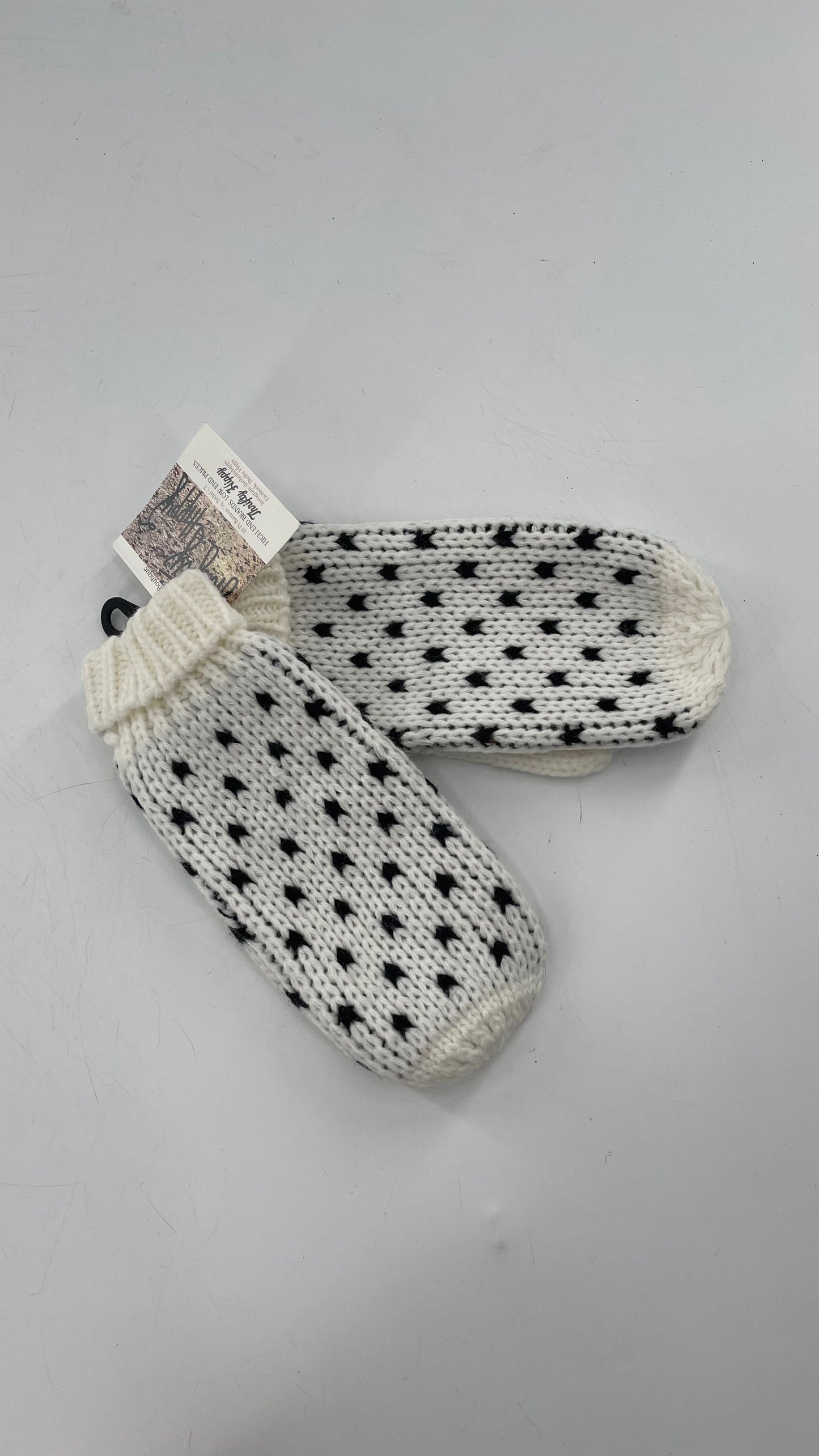 Free People White Knit Mittens with Black Pattern