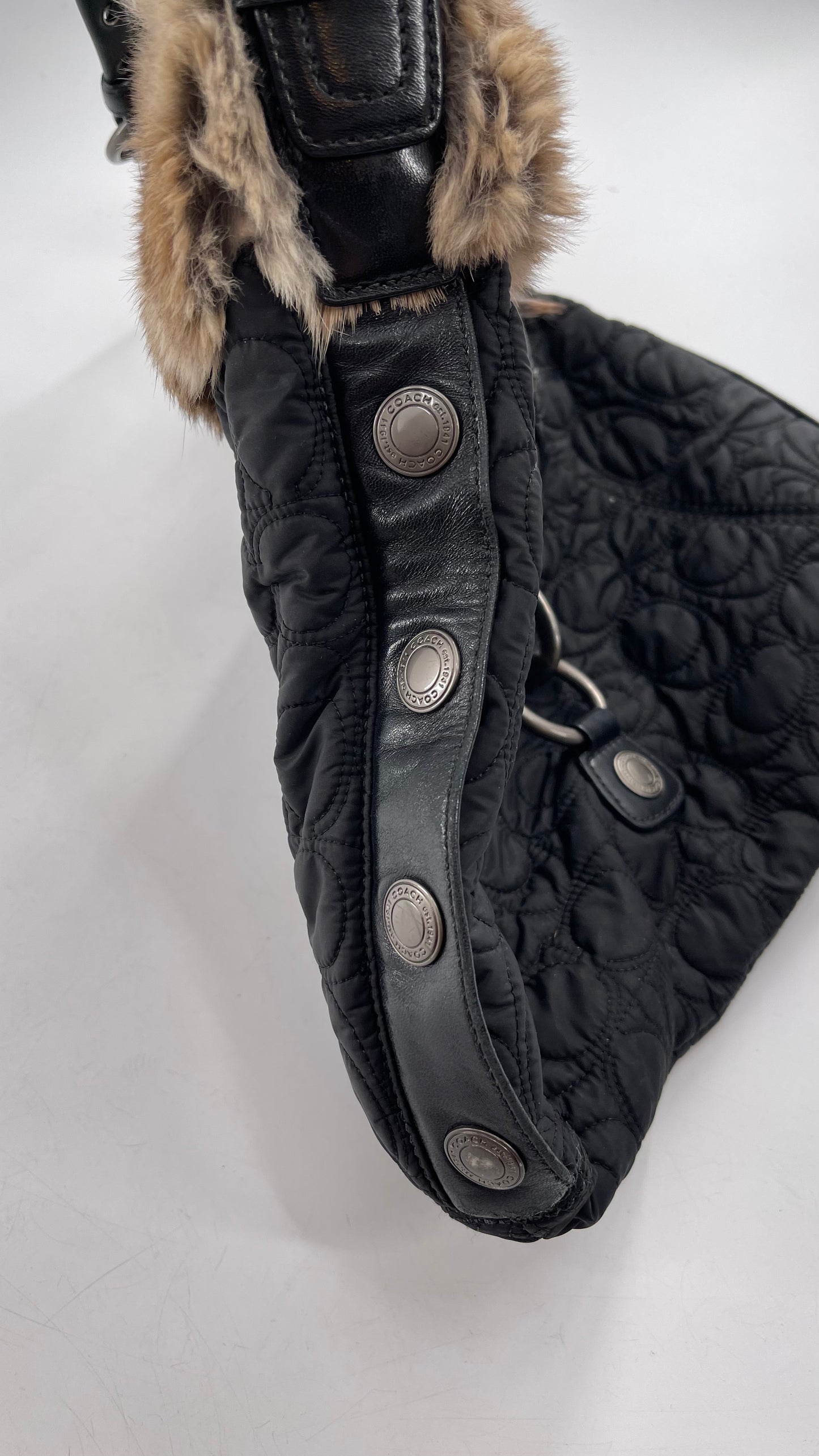 Coach Vintage Fur Trim Bag with Quilted Logo Pattern