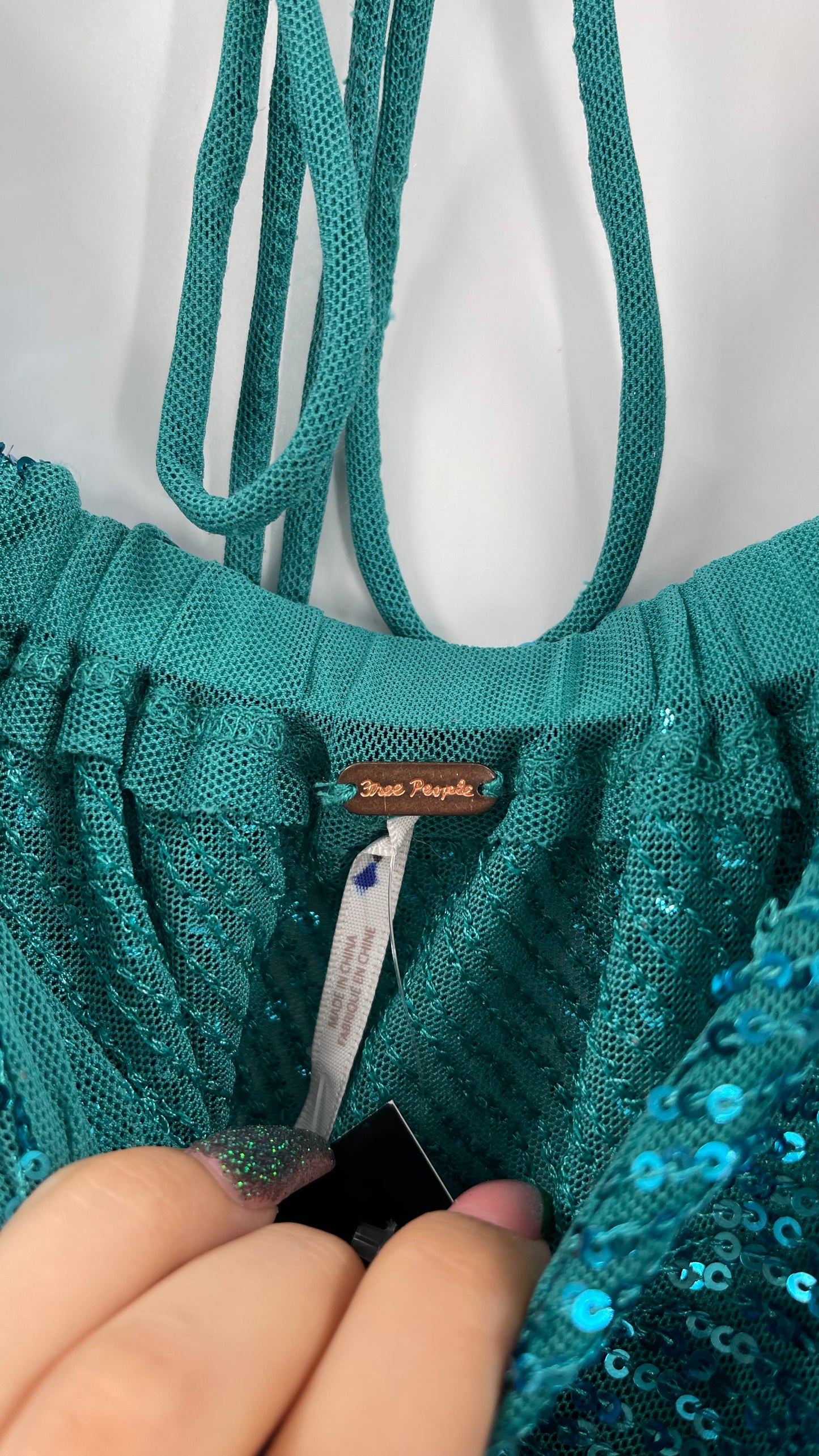 Free People Blue Sequin Long Sleeve (Small)