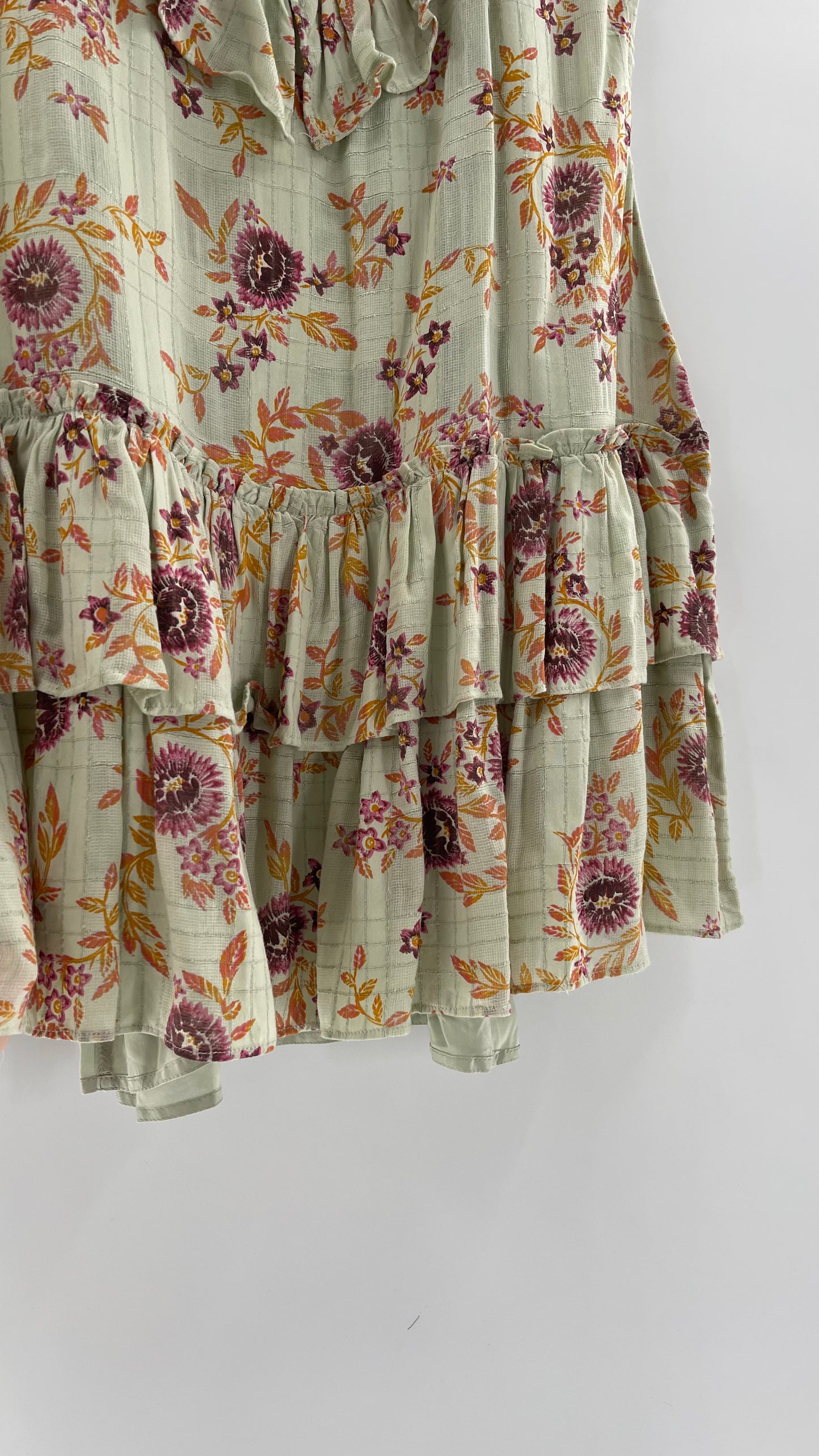 Free People Luna Mint Toned Tiered Floral Mini (XS)