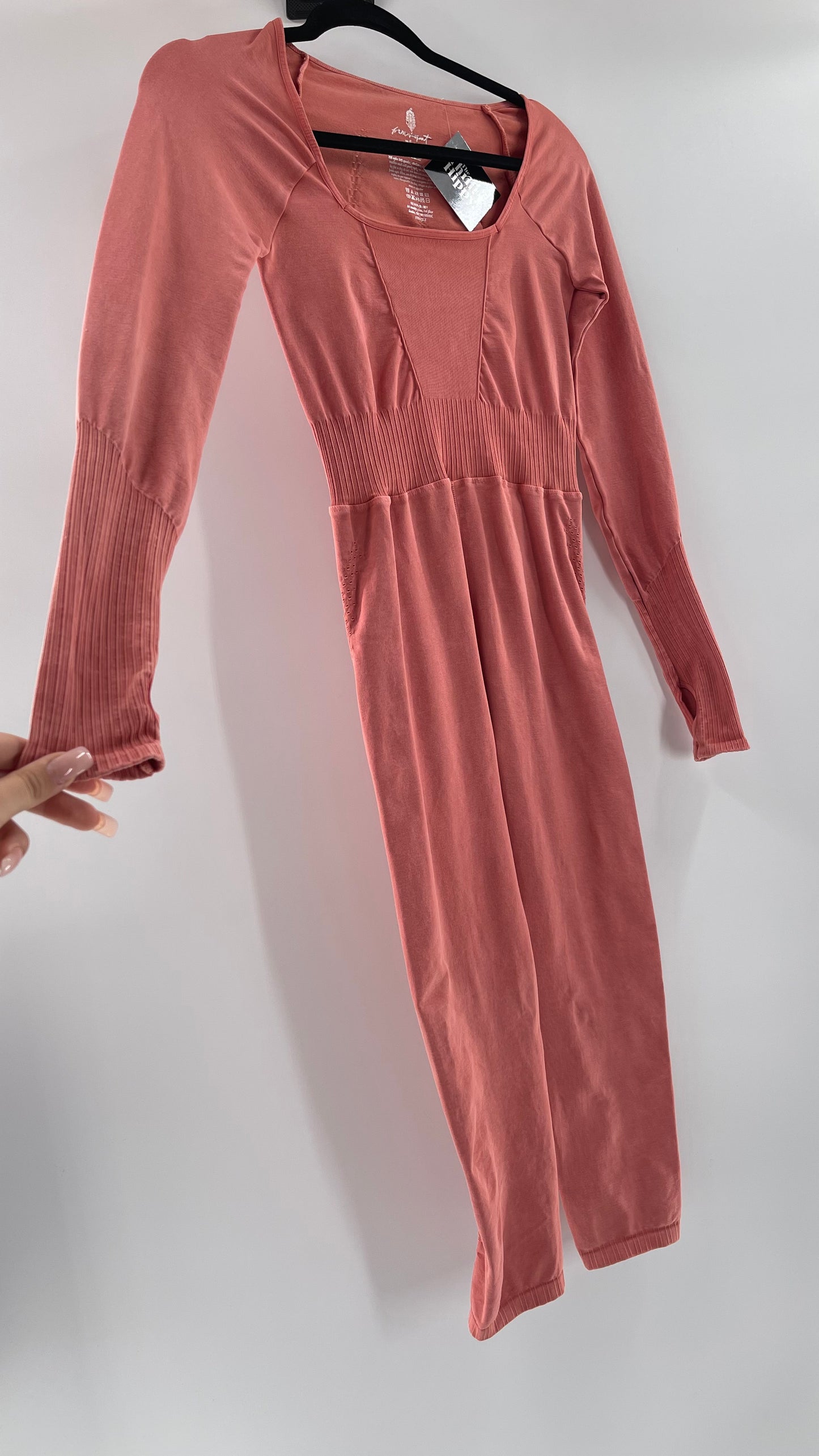 Free People Movement Pink Elastic Good Karma Jumpsuit (M/L)
