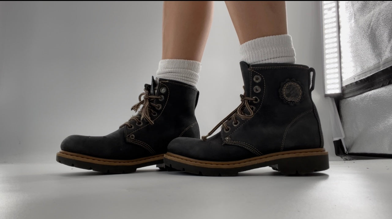 Vagabond Leather Lace Up Combat Charcoal Boots - Size 8